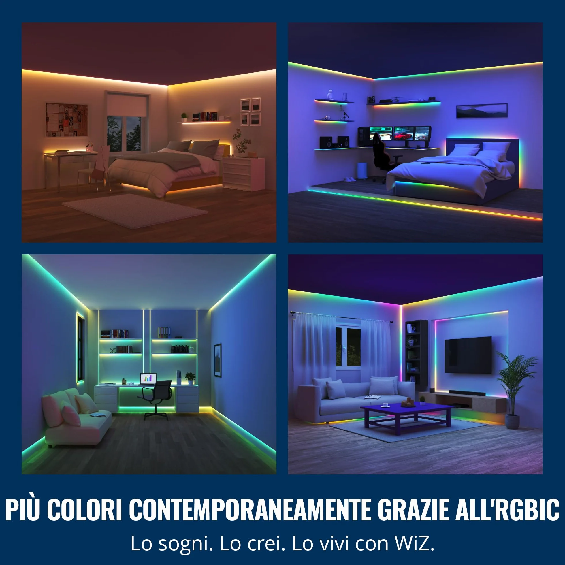 Wiz Striscia LED RGBIC Striscia luminosa a LED-20m,16 milioni di colori+sfumature di bianco,scenari luminosi dinamici,connessione al Wi-Fi,controllo vocale/app,funziona con Google Home,Alexa e HomeKit