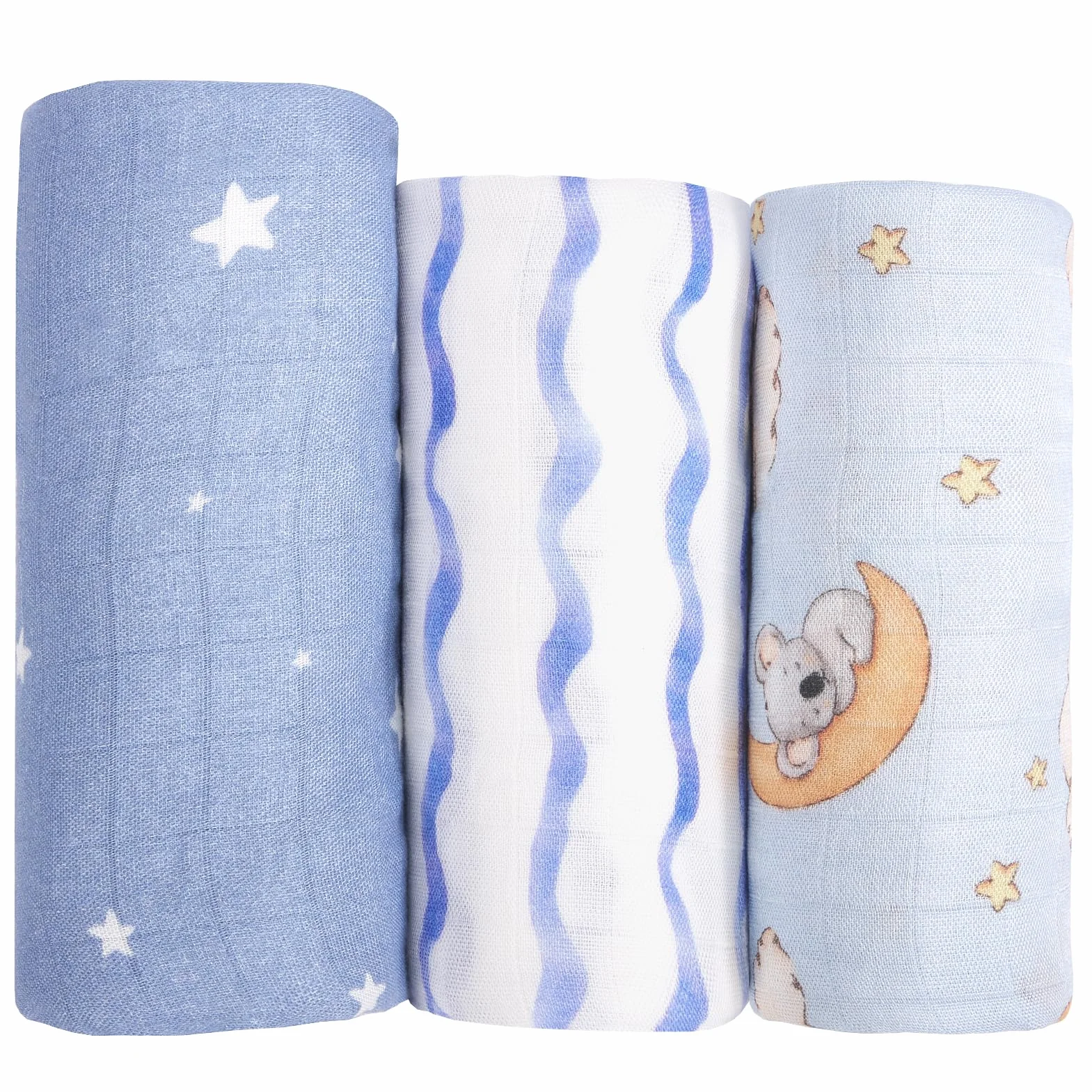 hahaland Mussole Neonato Bambù 100% Naturale Set di Copertina 120x120cm & 2 Pz 100x95cm Swaddle Morbido Assorbente