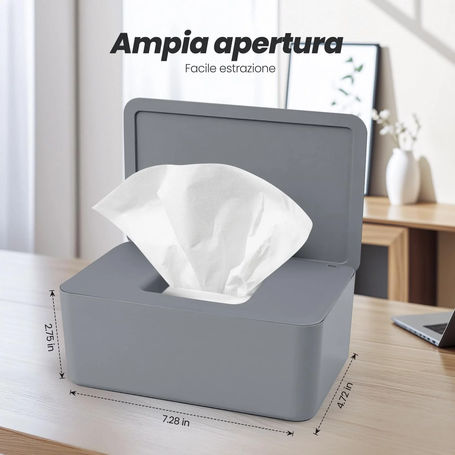 Scatola Porta Salviette Umidificate Dispenser con Coperchio Grigio