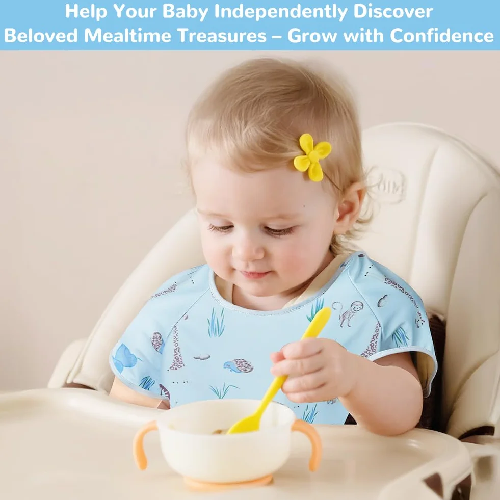 Vicloon Bavaglino con Maniche Corte Anti-Mess Impermeabile con Tasca per Bambini