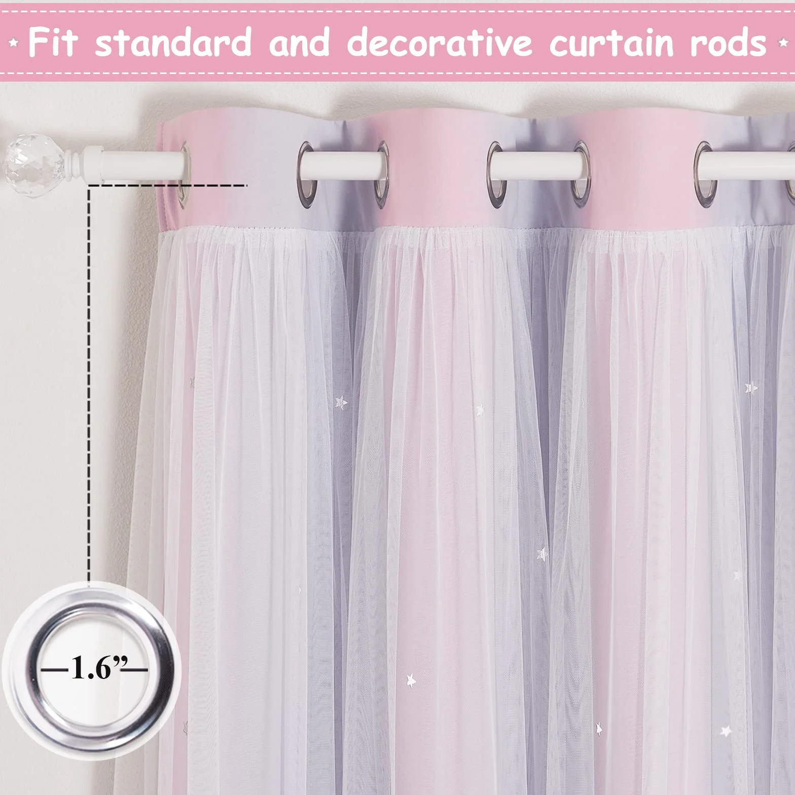 NICETOWN Tende Oscuranti per Camera da Letto Doppio Velo con Stelle Vuote 2 Pezzi 132x280 cm Rosa Viola