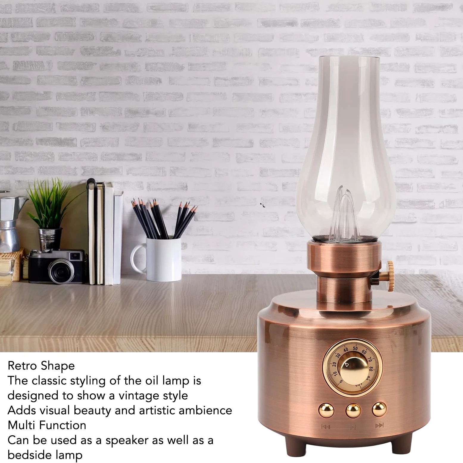 Lampada da Tavolo Vintage con Altoparlante Bluetooth, 5W, per | Wireless, USB, ingresso AUX, batteria a lunga durata, luce soffusa