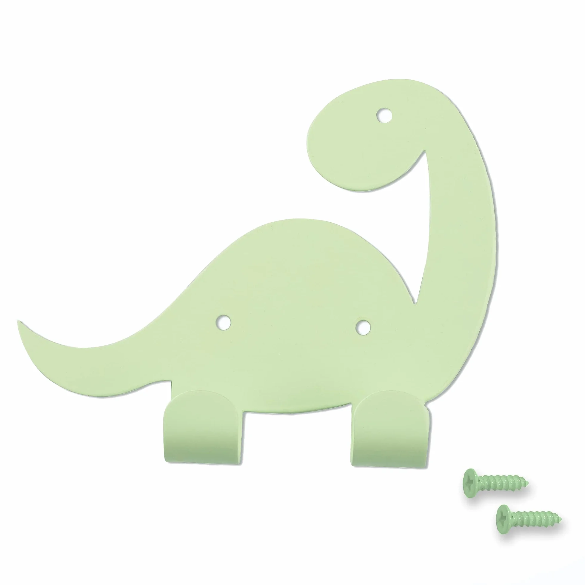 Keypak Ganci doppi a forma di dinosauro, metallo decorativi per porta e parete, camera da letto, fissaggi inclusi (verde)