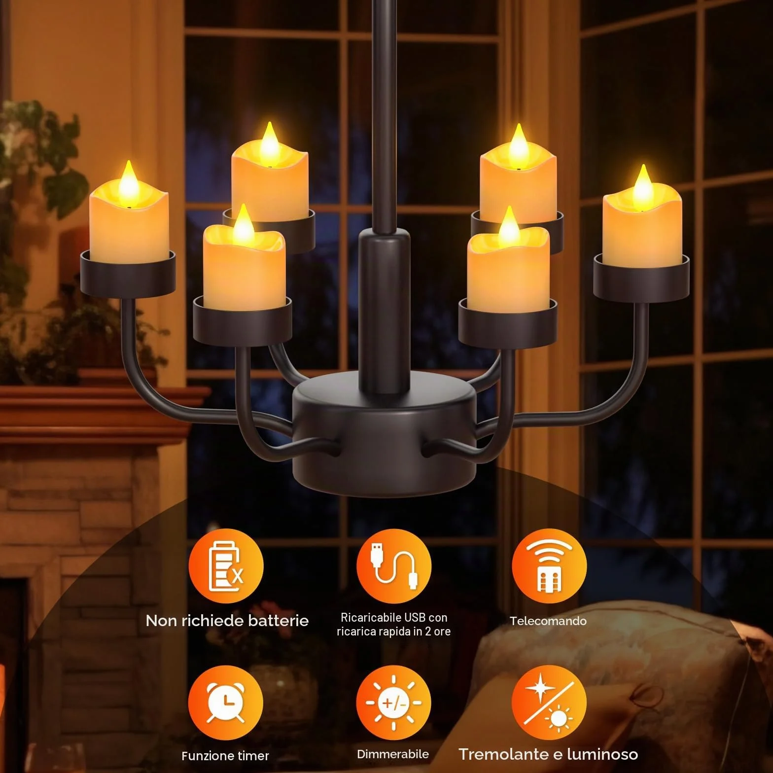 SoulBay Candele ricaricabili, 12 candele a LED senza fiamma, con telecomando e timer, candele elettriche tremolanti con base di ricarica per casa, stanza, tavolo, decorazione di Halloween