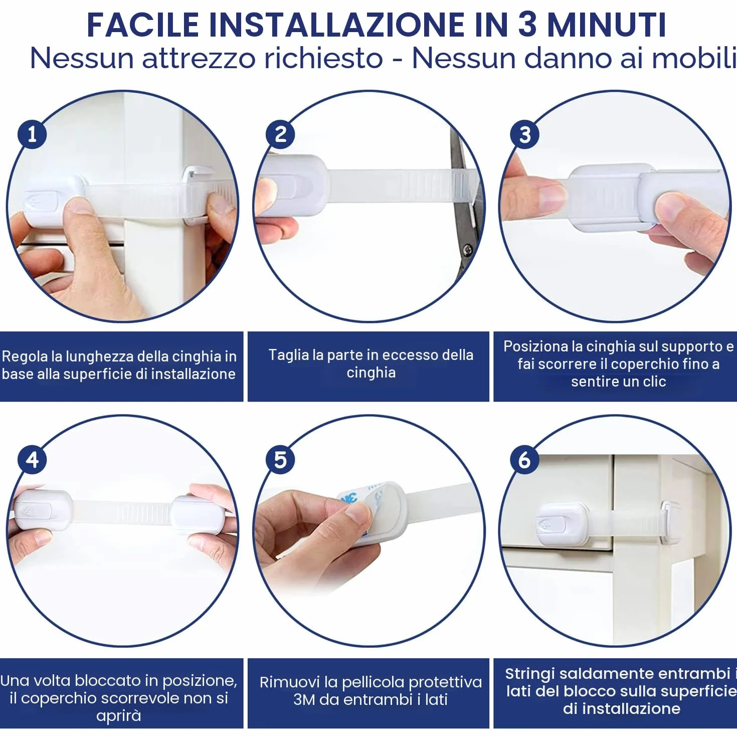 Sicurezza Cassetti Bambini Chiusure per Armadietto Cassetto Armadio Frigorifero Blocca Cassetti con Adesivo Bianco