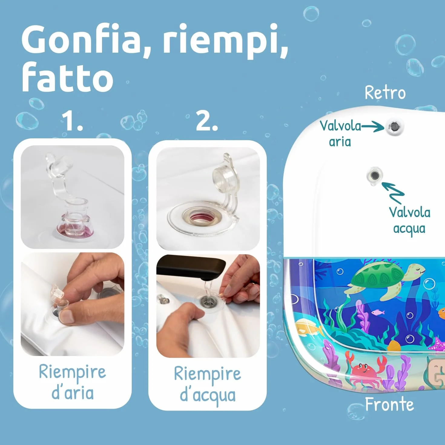 Mallie® Tappetino Tummy Time Neonato Gonfiabile ad Acqua: Giochi Sensoriali 0-3 Mesi