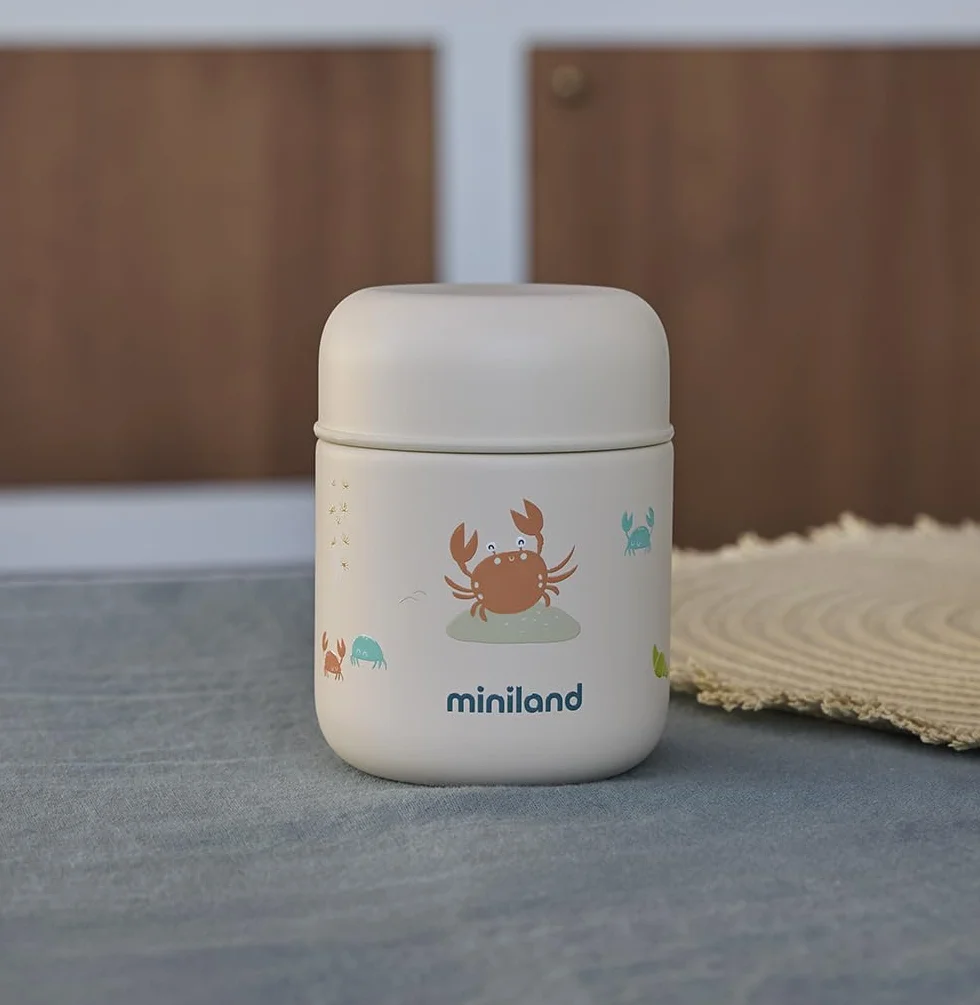 Miniland Thermos Bebè per Alimenti 280ml Acciaio Inox Mantiene Temperatura 24h Chiusura Ermetica Isolamento Doppia Parete