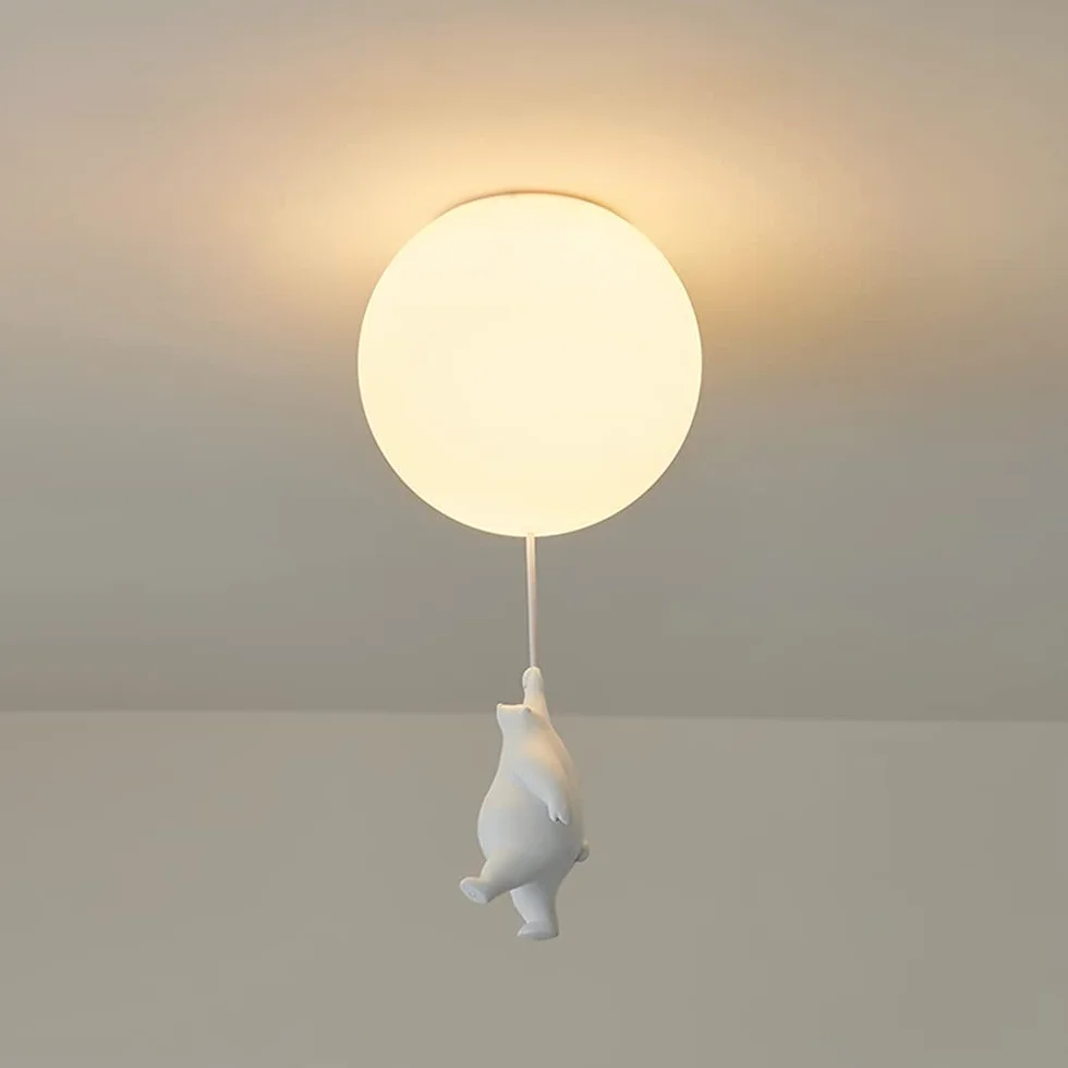 Plafoniera Bambini Bianca Paralume in Vetro Stanza Ragazzi Ragazze Piccolo Orso Camera da Letto Illuminazione Interni Lampadario Luci Sospese Lampada A Sospensione Base G9 Luce Bianca 6000K,A,Ø25CM