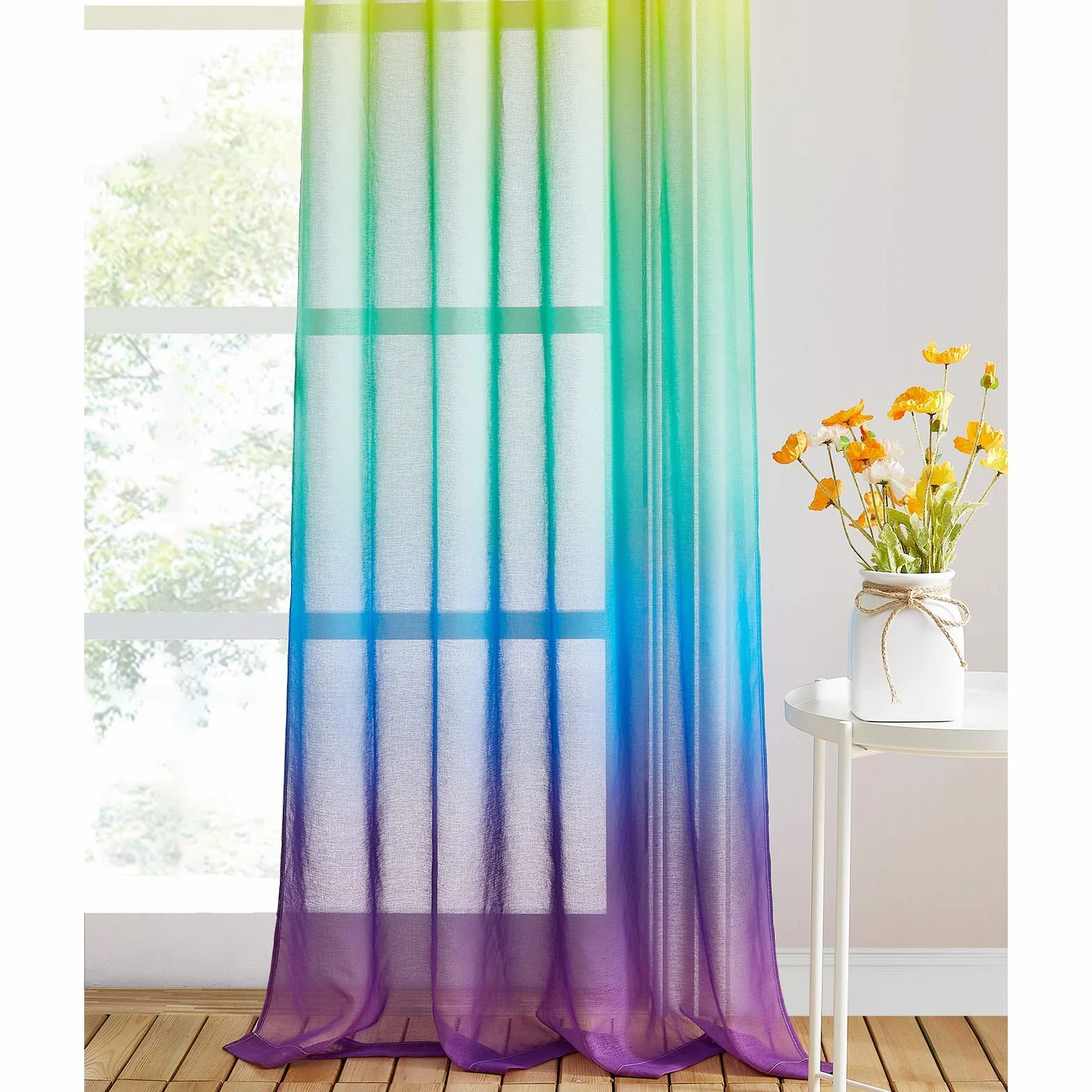 NICETOWN Tende in Voile per Camera da Letto, Lino, Colori Sfumati Iridescenti, 140 x 175, Arcobaleno, Confezione da 2