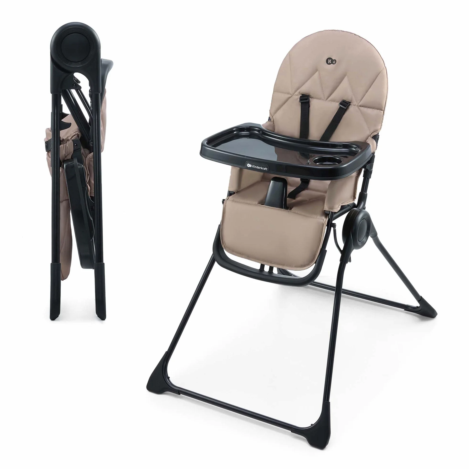 Kinderkraft BINCI Seggiolone Pieghevole Leggero con Vassoio Regolabile, Poggiapiedi e Cintura a 5 Punti, Beige