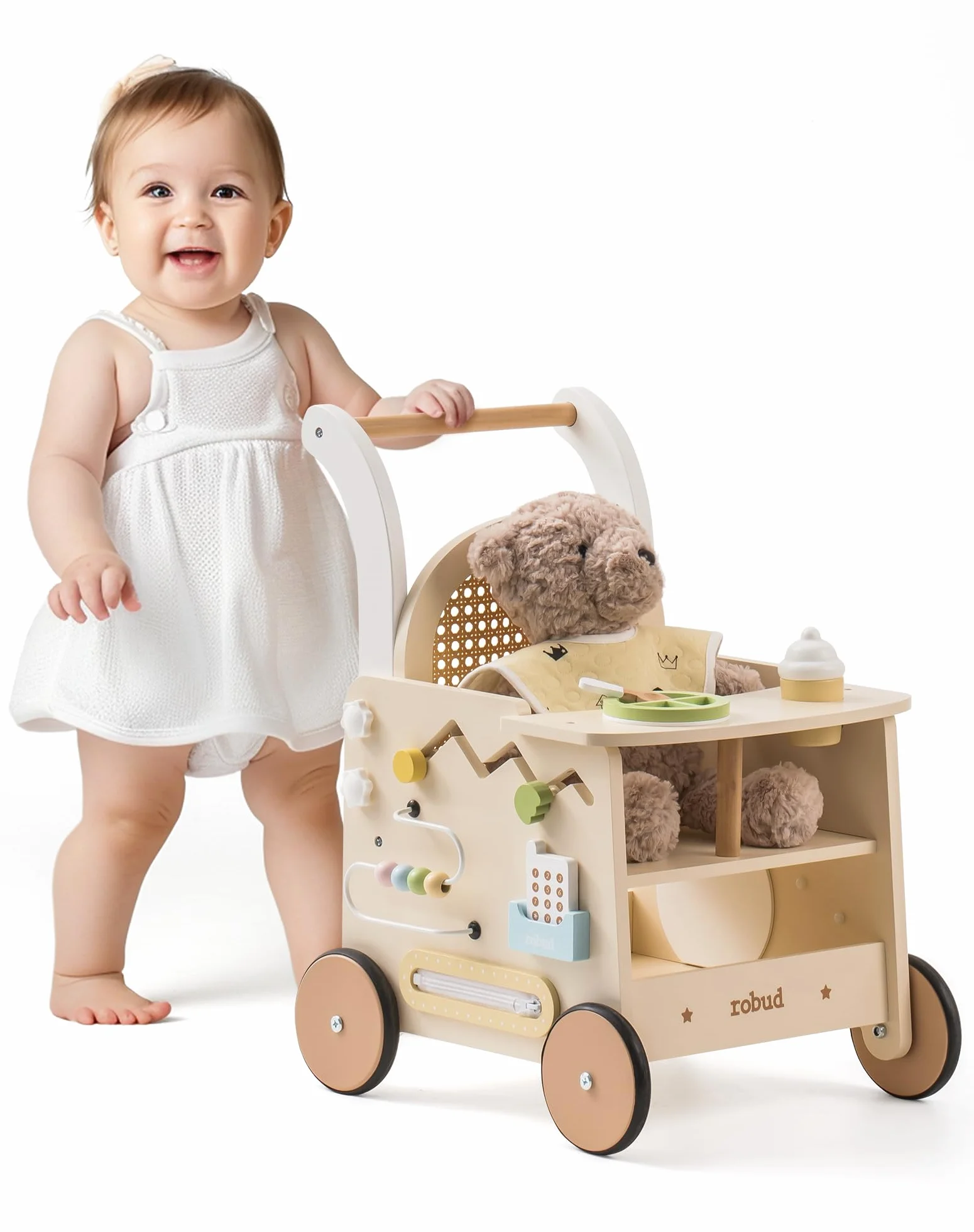 ROBUD Passeggino 2 in 1 con Pedana Montessori Busy Activity Board per Bambini 10 Mesi+