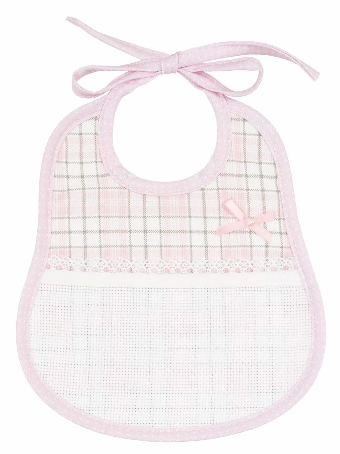 Bavaglino Rosa per neonati in cotone Piquet con stampa scozzese Made in Italy 24x20 cm