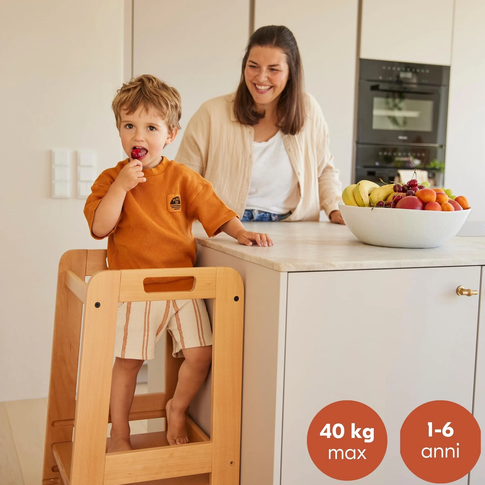 Torre Montessoriana Bambini 1 Anno 40 kg Legno Faggio Regolabile Altezza