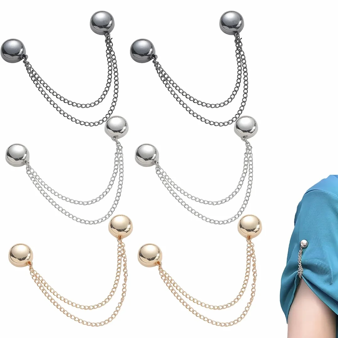 Spille Magnetiche per Vestiti con Catena 6 Pezzi, Fibbie Magnetiche per Gambe Pantaloni, Clip Multifunzione