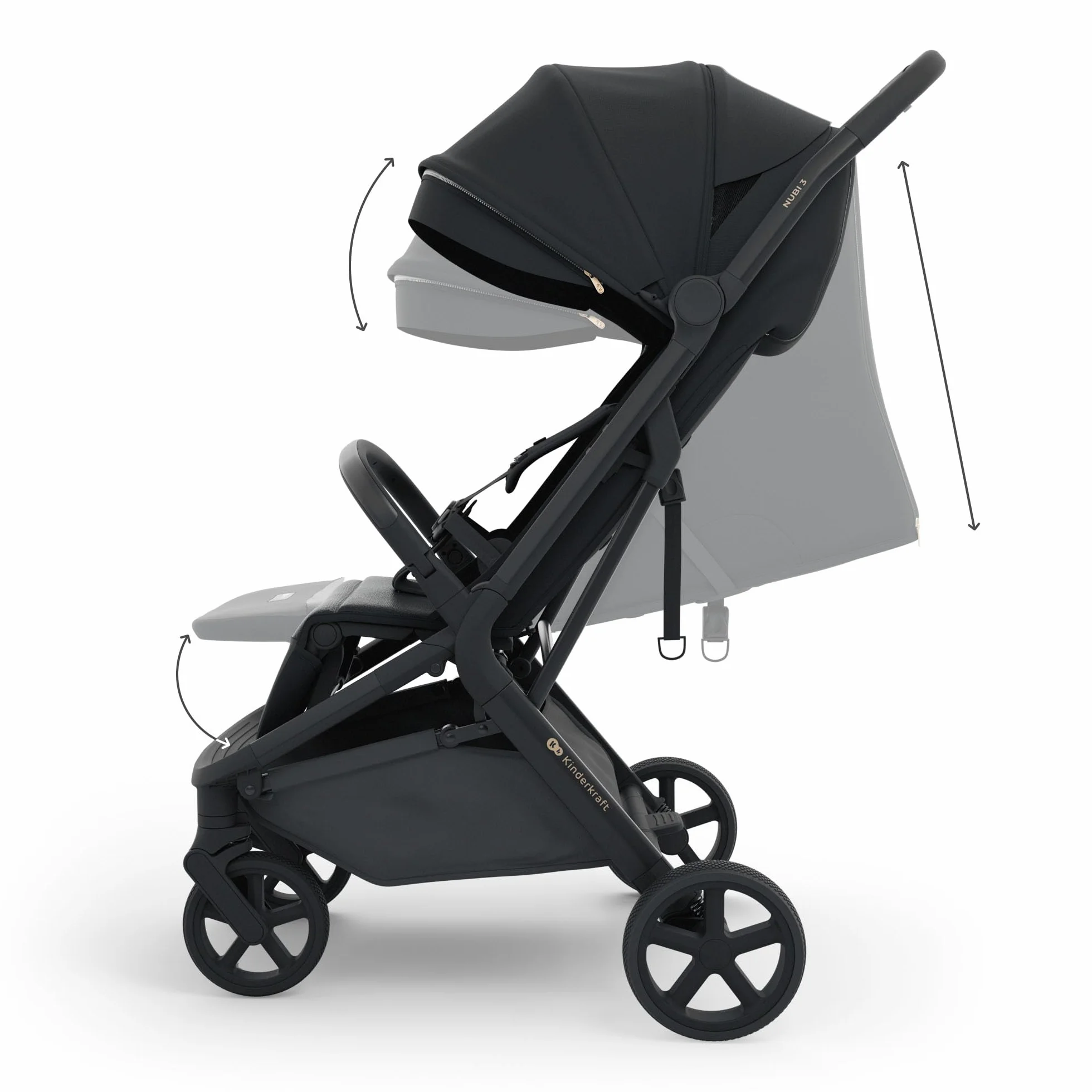 Kinderkraft NUBI 3 Passeggino Urbano 22 kg Buggy UPF50+ Leggero 8.7kg Nero