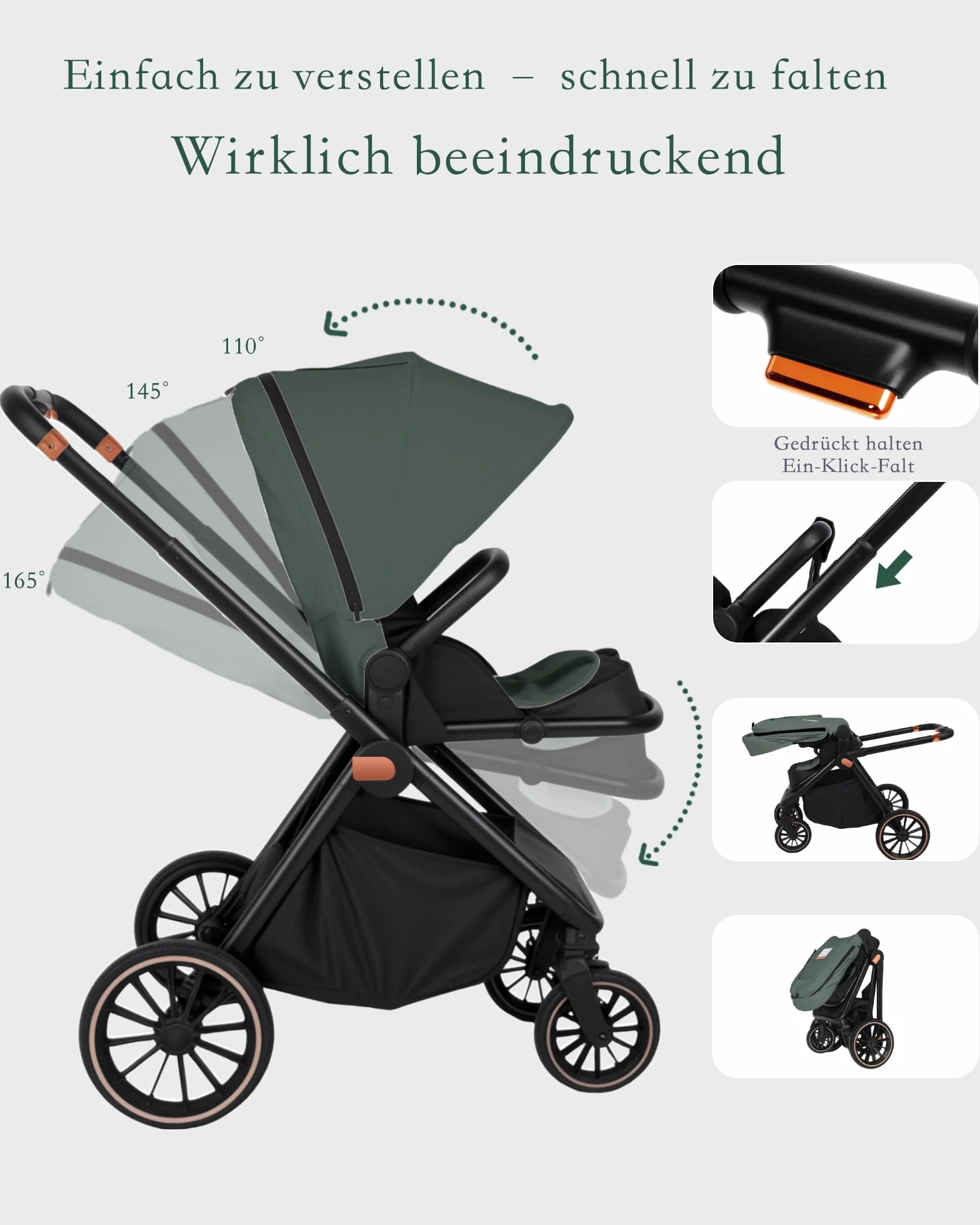 Passeggino 2 in 1 Reversibile 360° Chiusura Veloce Fronte Mamma 0-48 Mesi 26 kg Verde
