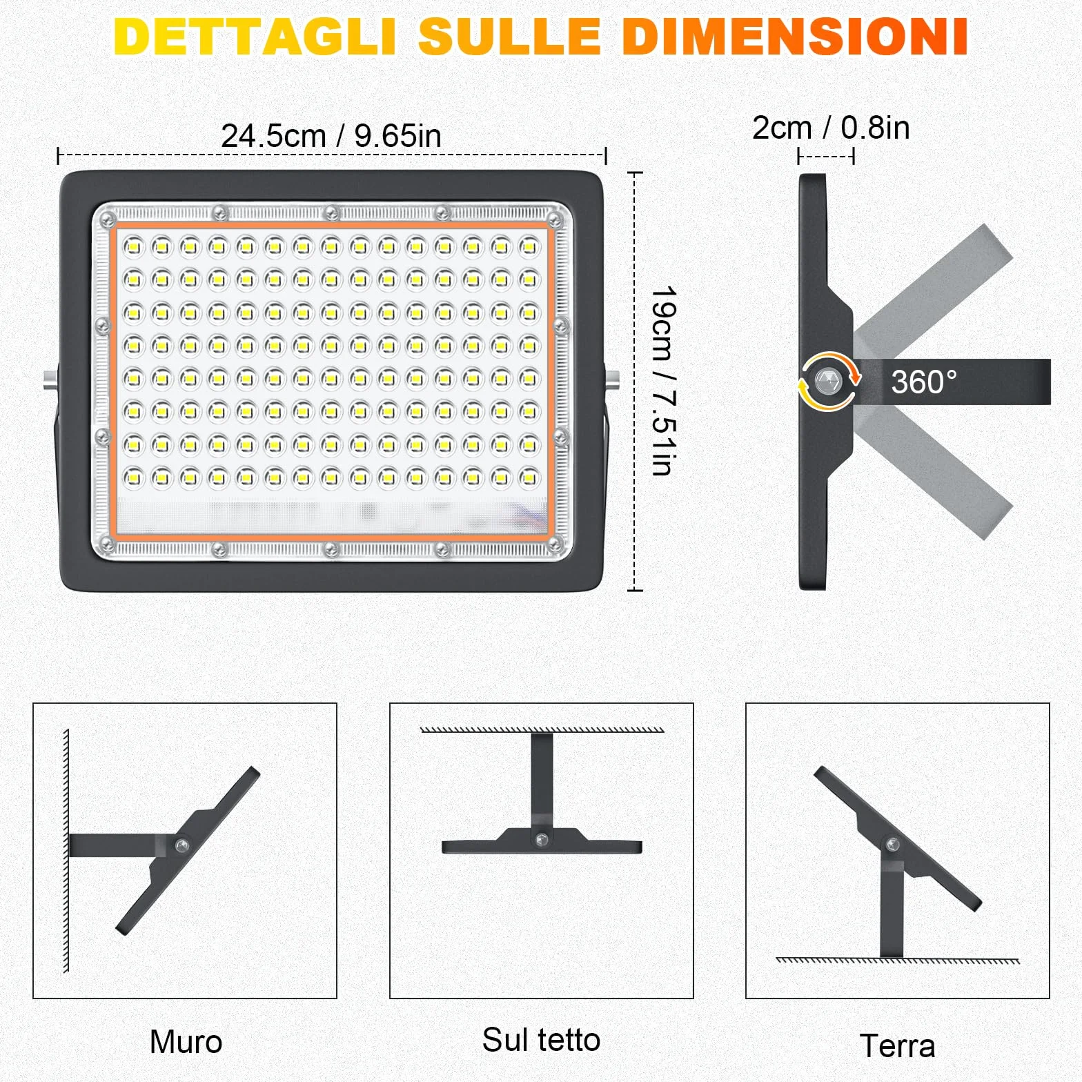 CREATESTAR 100W Faretto LED da Esterno,2pcs Faretto Led con Spina,6500K bianco naturale,Super illuminoso Faro led da 10000 lumen Faretti led Impermeabile IP66 per cortile, giardino, garage, tetto.