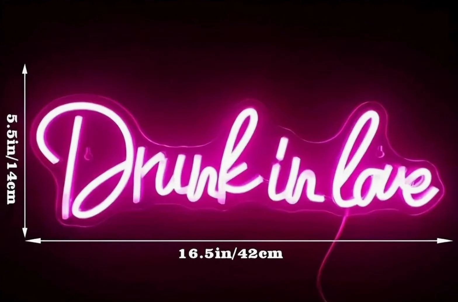 Insegna luminosa al neon a LED per rosa con scritta "Drunk In Love", 14 cm x 42