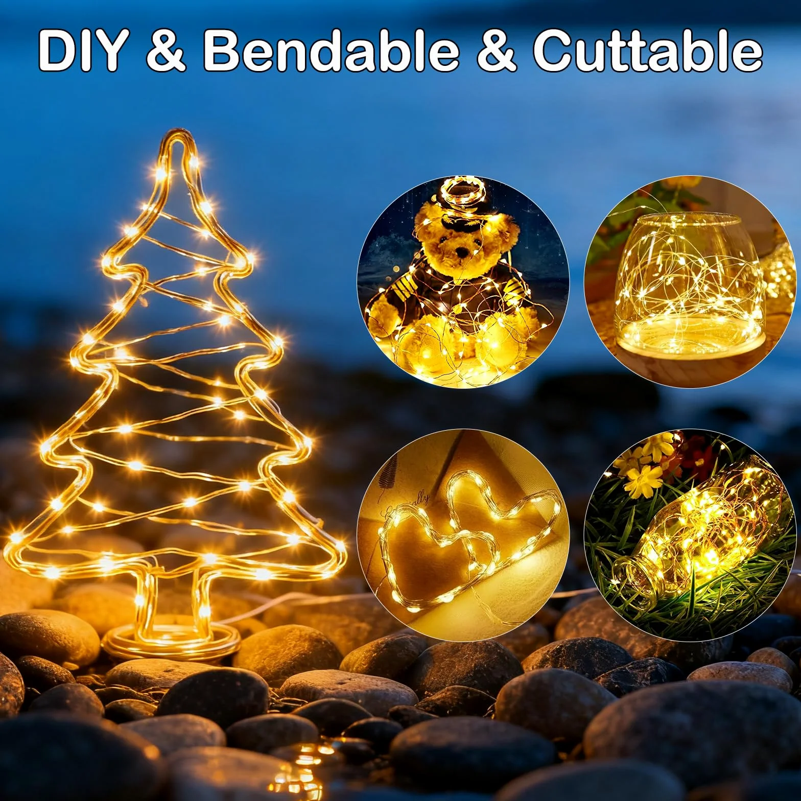 Confezione da 10 luci a LED micro stellate, impermeabili, funzionamento a batteria (incluso) lucciole, filo di rame stellato, per decorazioni fai da te, matrimoni, feste di Natale, Confezione da 10