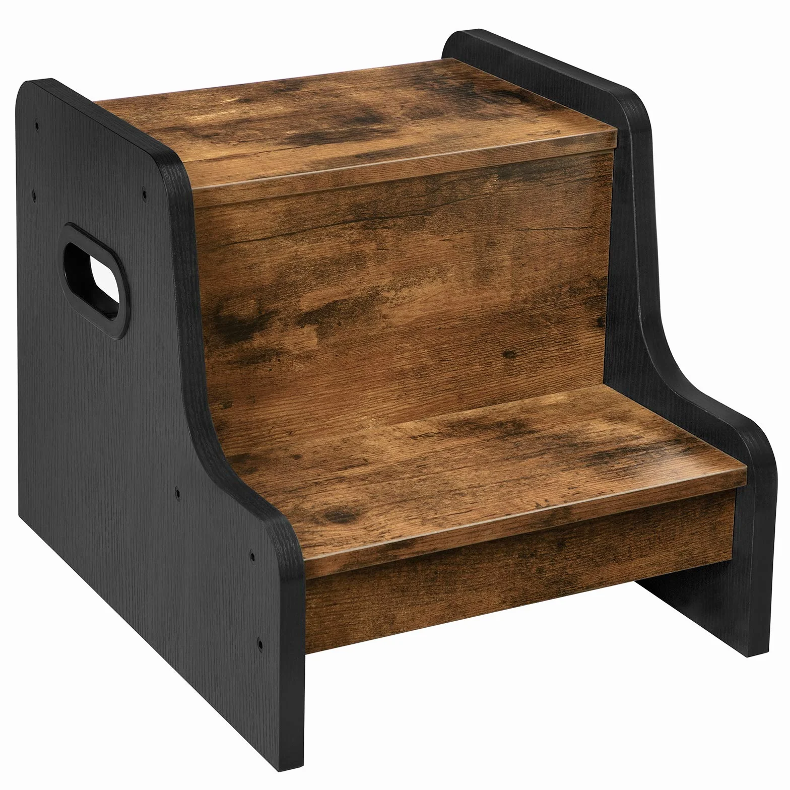 HOOBRO Poggiapiedi per Bambini, Sgabello Scaletta a 2 Gradini, Antiscivolo, Marrone Vintage e Nero