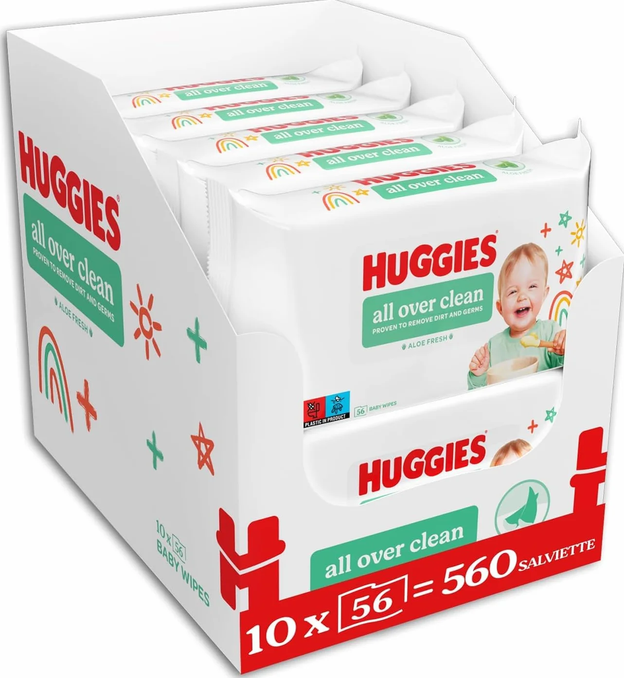 Huggies Everyday Salviette neonato 560 Salviette umidificate 99% acqua pura 65% fibre assorbenti naturali