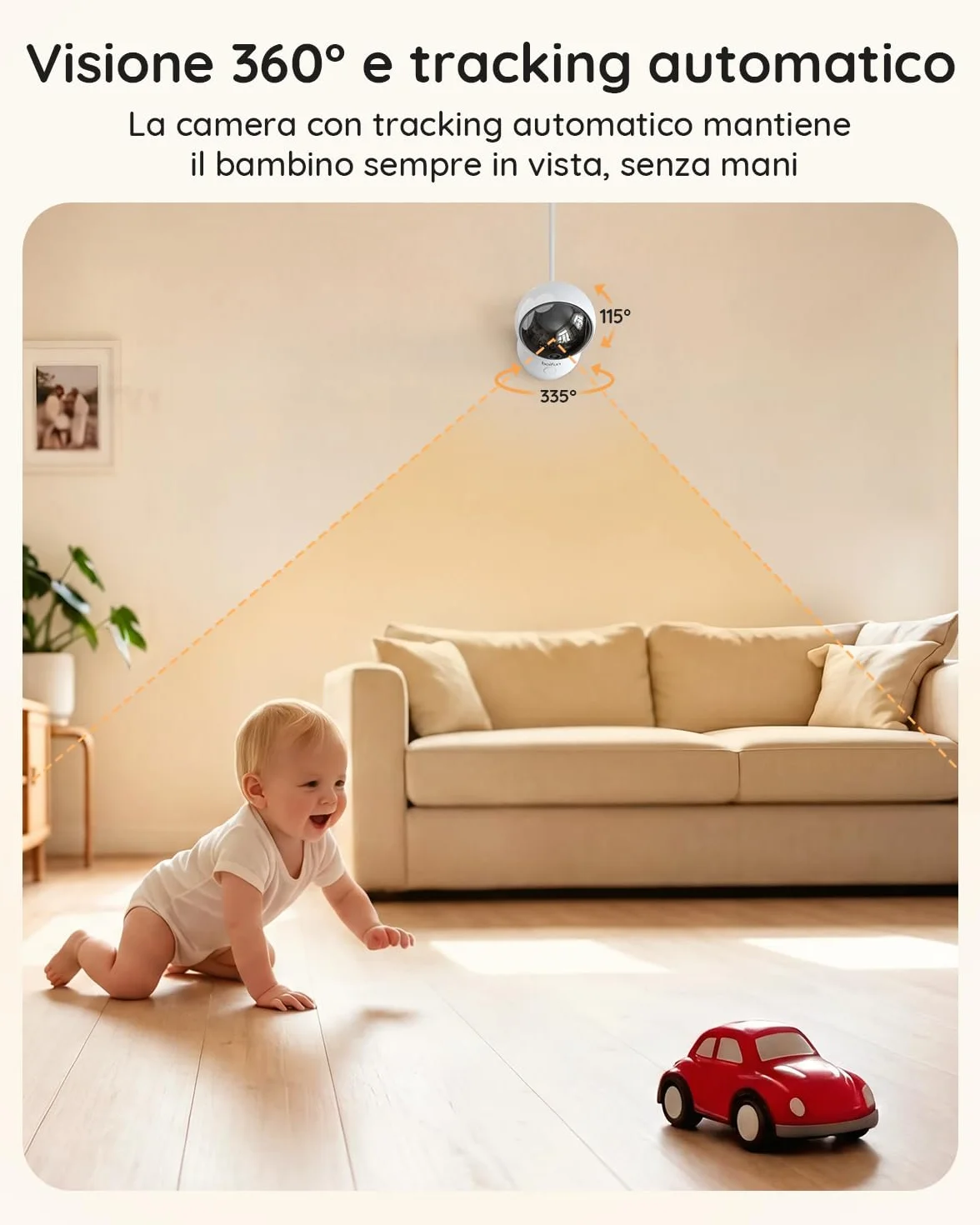 Boifun Baby Monitor 5.5" Video Audio 4MP 360° Zoom 4X WiFi AI Intelligente Audio Bidirezionale Luce Notturna 4000mAh