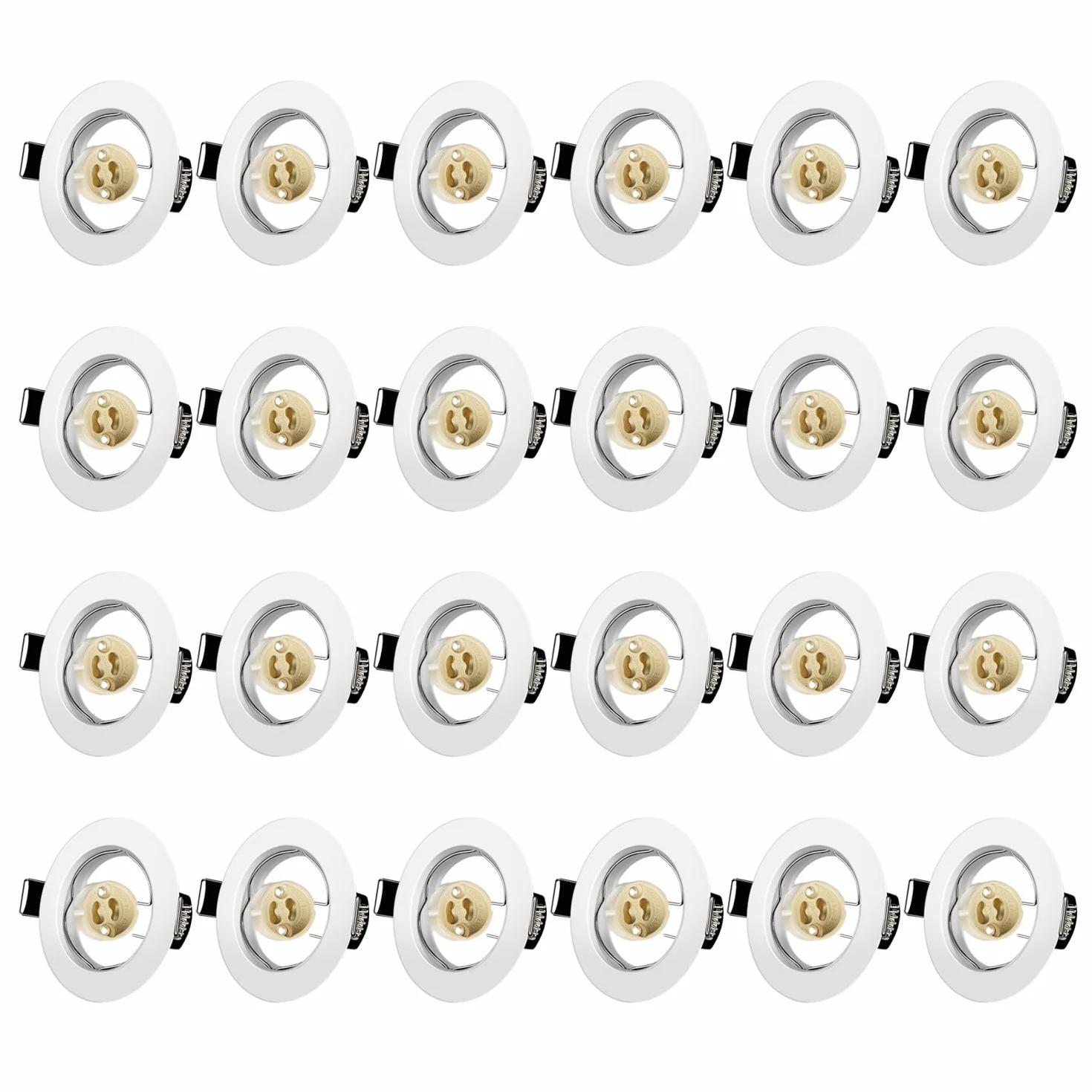 Tofisr Cornice Faretti LED da Incasso GU10 per cartongesso, Portafaretto da Incasso Rotondo Bianco, Foro 55mm-70mm, Per 50mm LED e Alogeno, Portalampade GU10 Inclusi, Set di 24