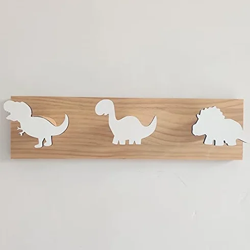Appendiabiti da Parete Dinosauro Legno per Bambini Bianco