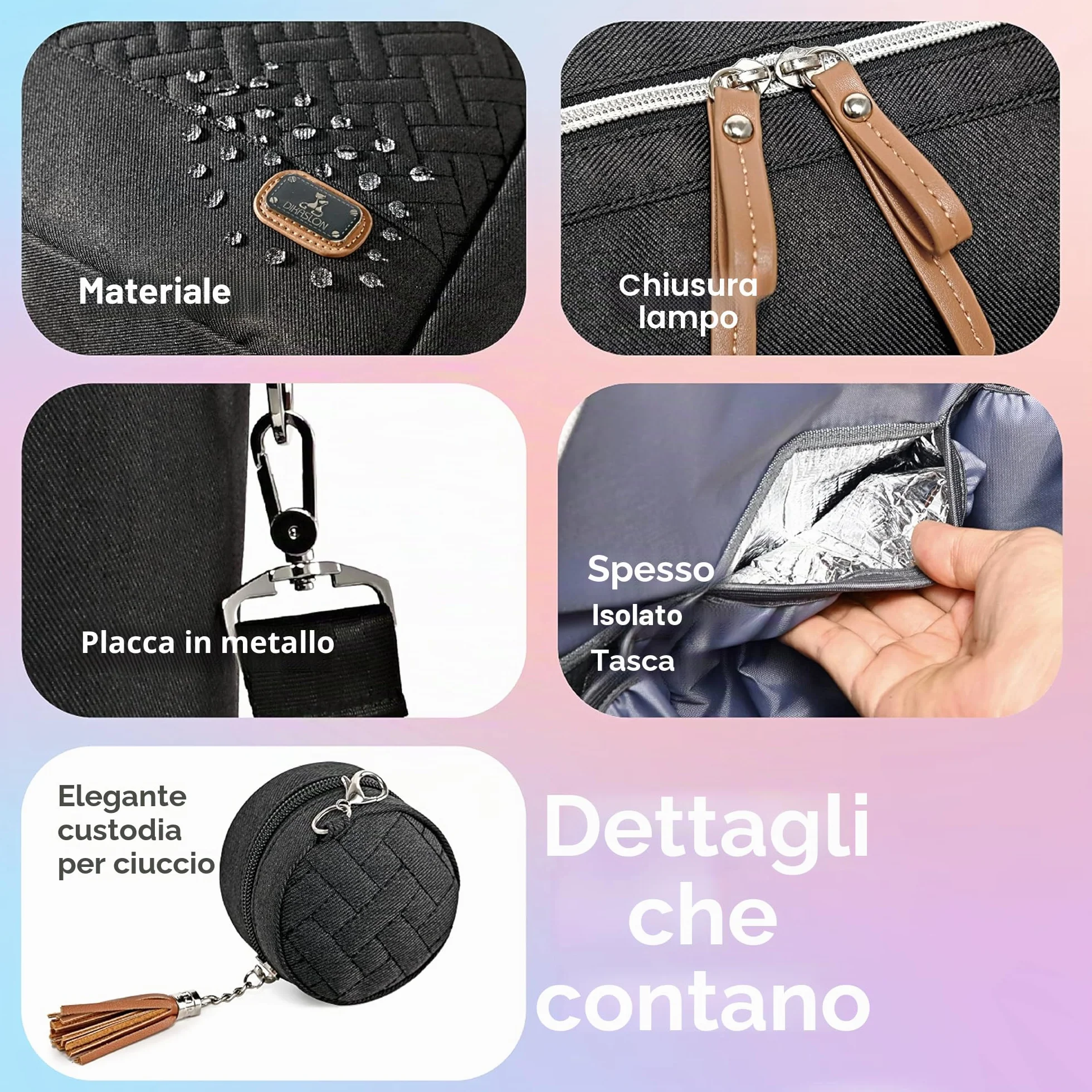 Borsa fasciatoio per neonati grande elegante da viaggio con porta ciuccio