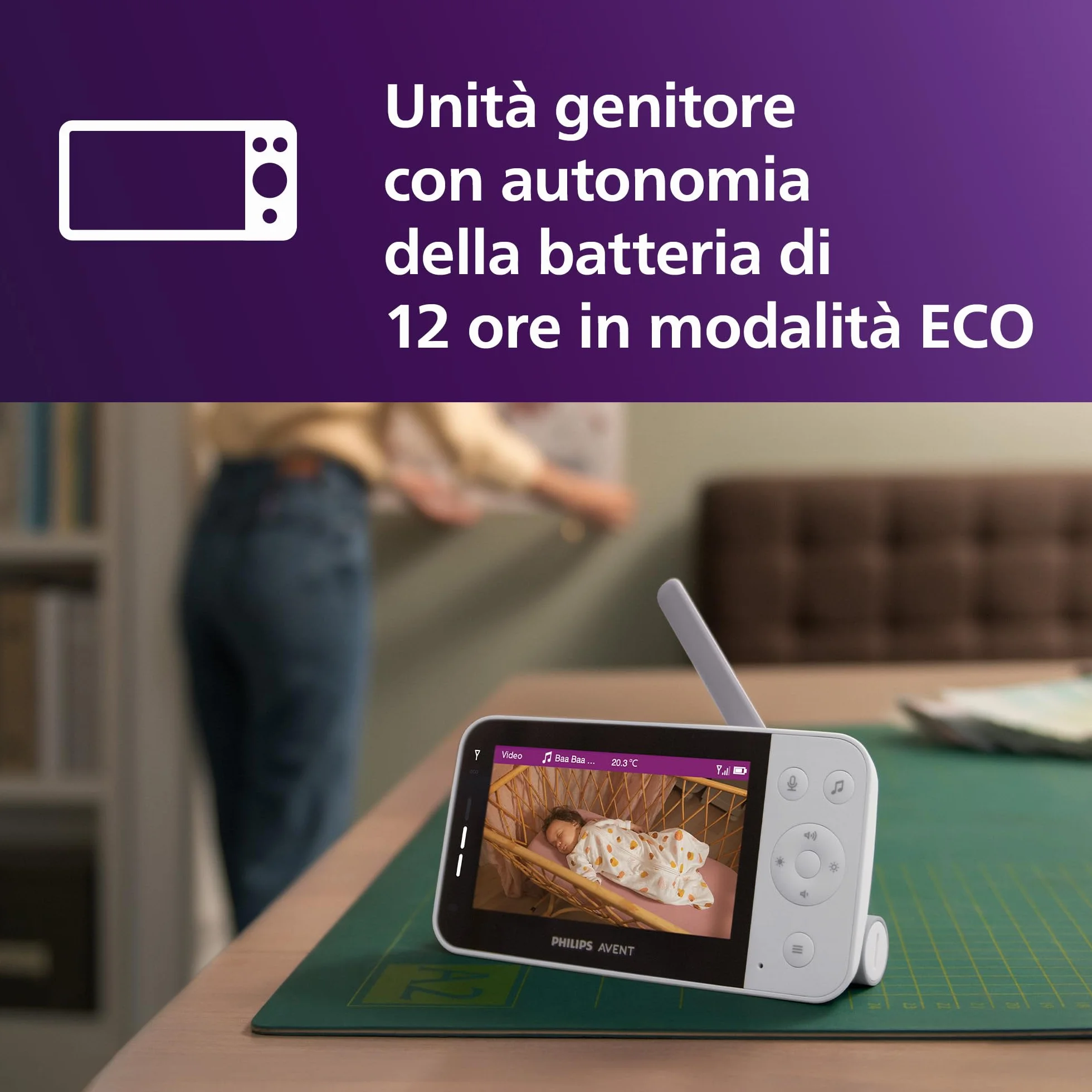 PHILIPS Avent SCD951/26 Baby Monitor Wi-Fi con Telecamera HD, Visione Notturna a Infrarossi, Rilevamento Pianto, Audio Bidirezionale, 12 Ore Autonomia