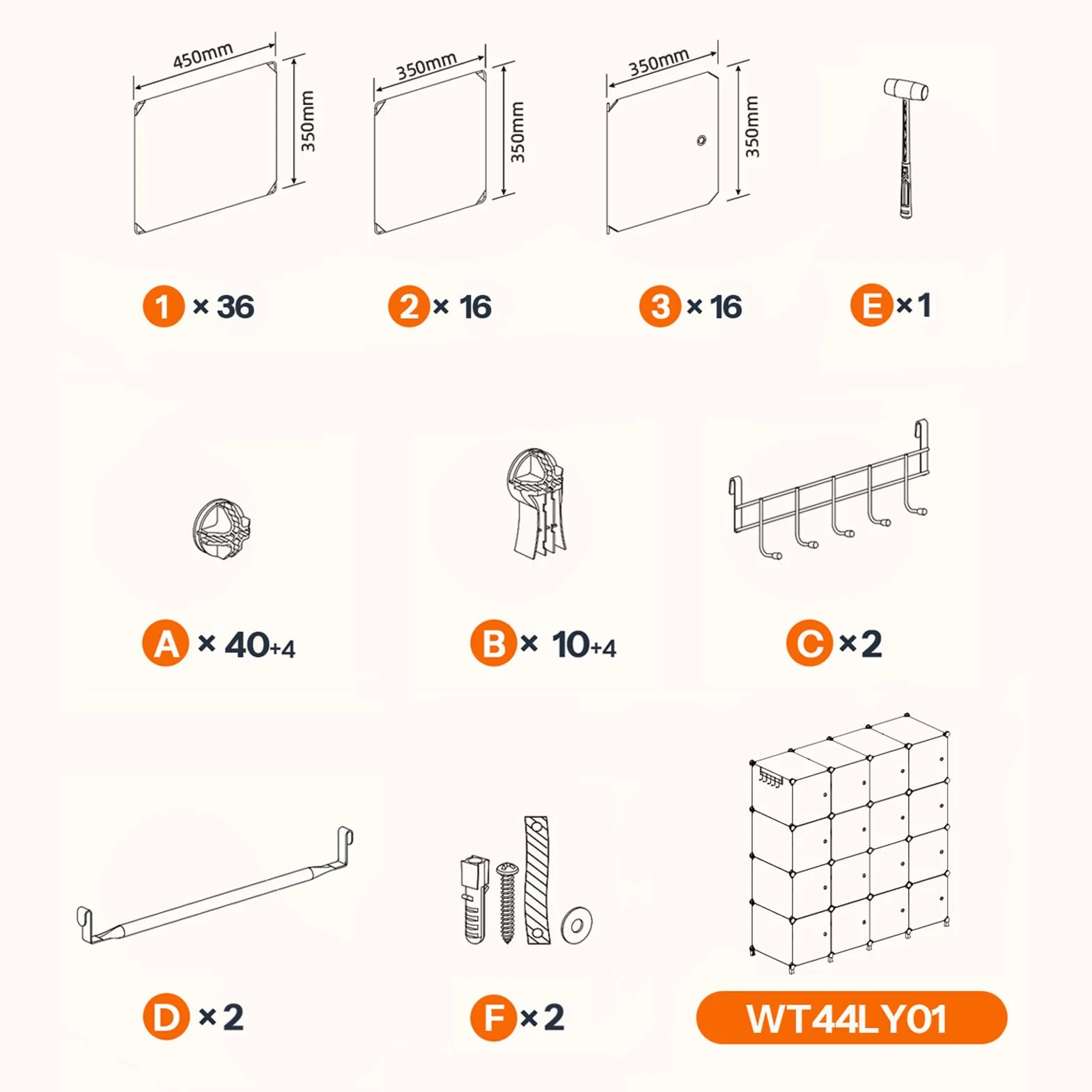 HOOBRO Armadio Modulare 16 Cubi con Ante, Portatile Guardaroba 2 Barra Appendiabiti, Bianco