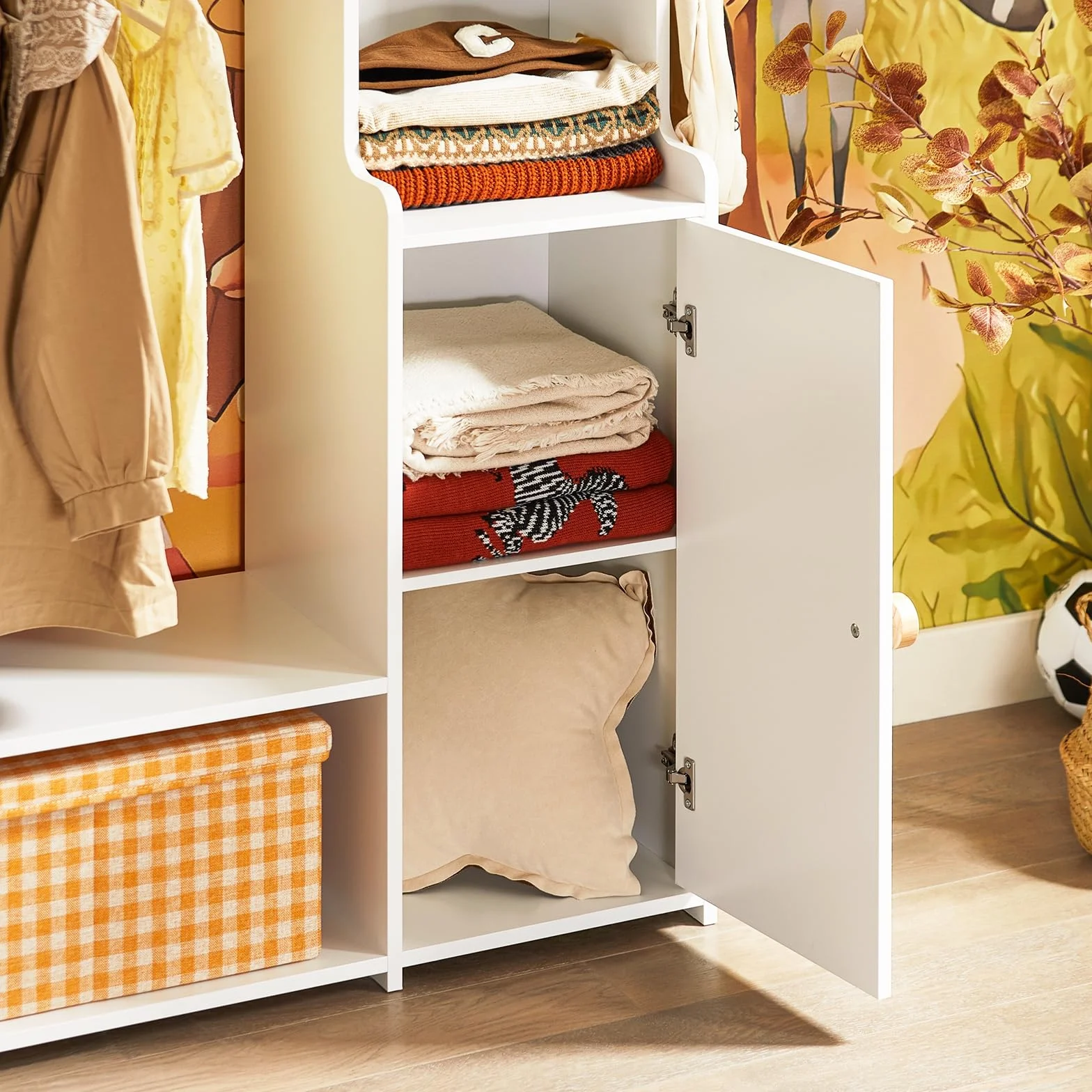 SoBuy Armadio Bambini con 4 Ripiani e 2 Ganci Bianco 94x35x110cm KMB110-W