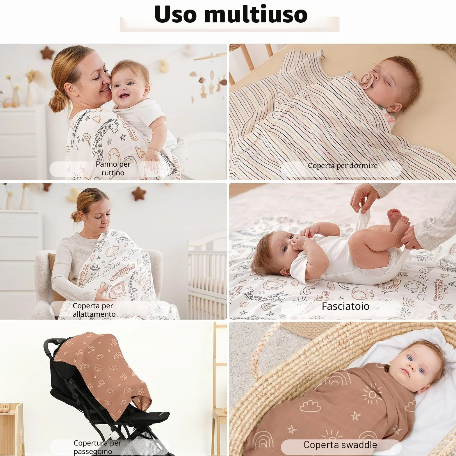 Yoofoss confezione da 6 panni in mussola per neonati 70x70 cm cotone assorbenti pieghevoli