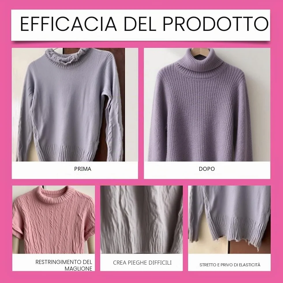 Soluzione riparatrice restringente per maglioni di lana 100 ml, ripristina tessuti lana e cashmere, trattamento nutriente