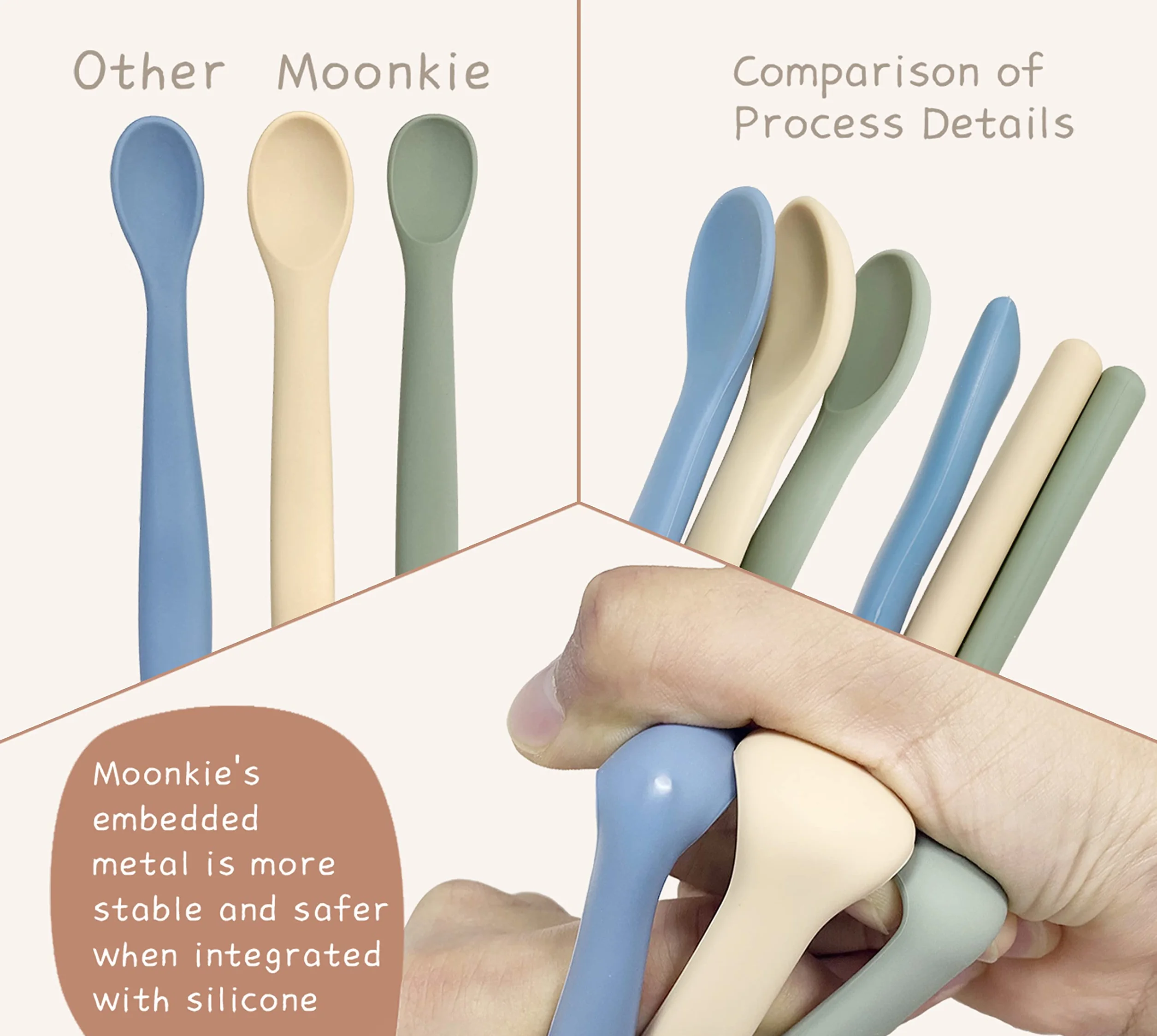 Moonkie Cucchiaino Silicone Neonato 4 Pezzi Posate Svezzamento Cucchiaio Morbido Prima Fase Autoalimentazione