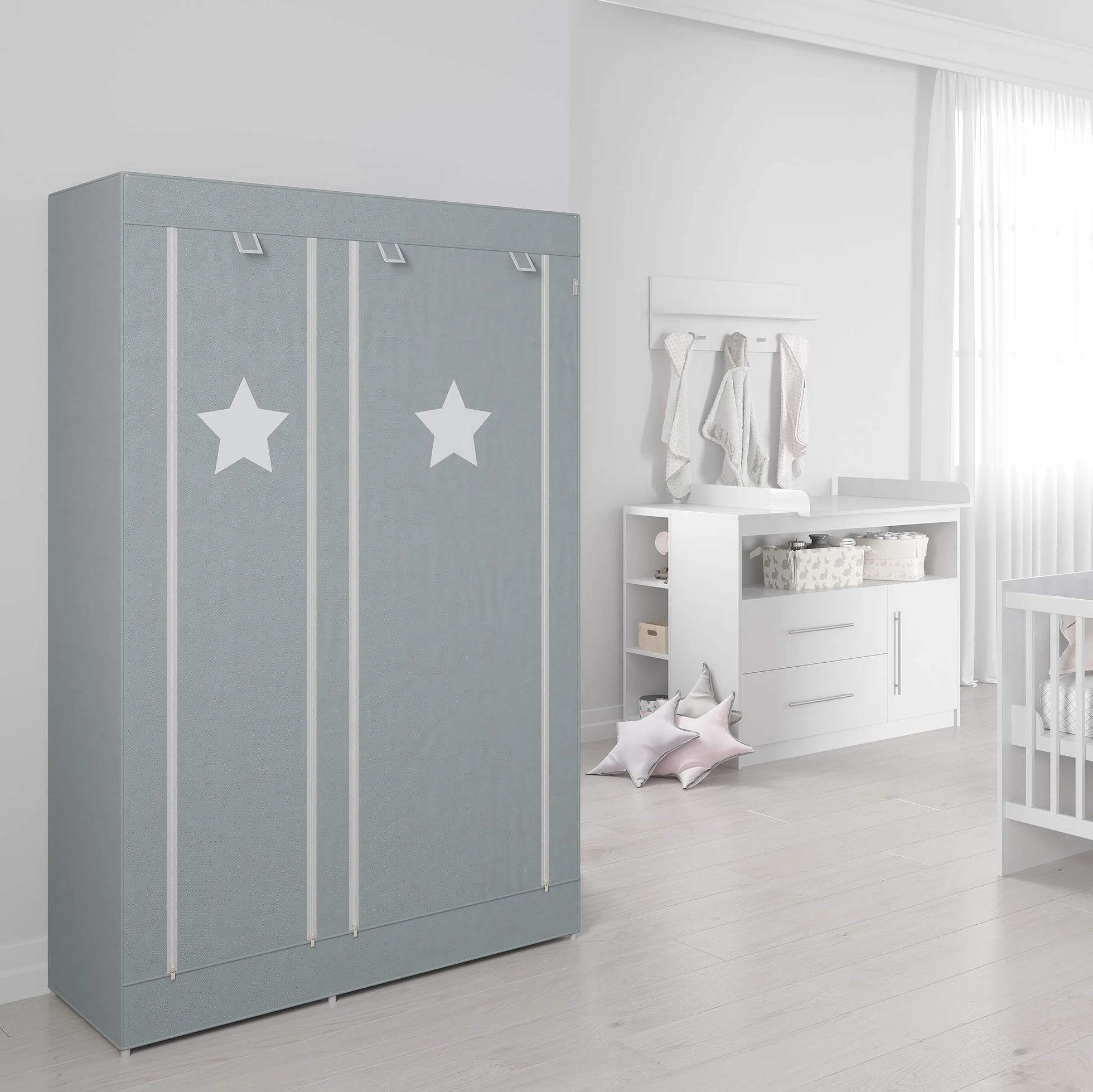 roba Armadio in Tessuto Little Stars 175 x 110 x 45 cm 6 Scomparti Grigio