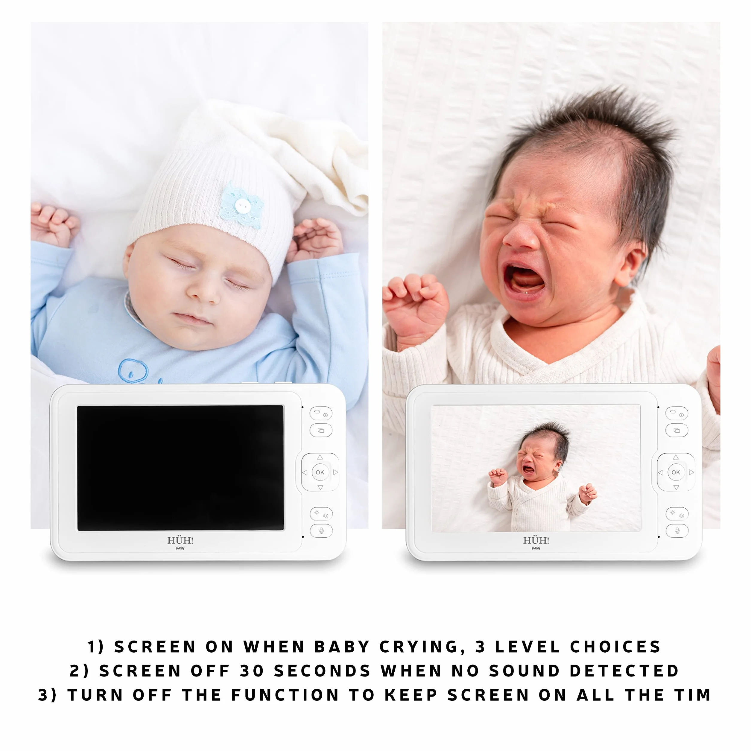 Baby Monitor Video e Audio 5" Senza WiFi Telecamera Neonati HD Visione Notturna Audio Bidirezionale VOX Batteria 3600mAh