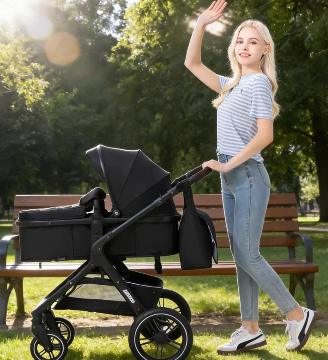 YAZOCO Passeggino Trio 3 in 1 Carrozzina Ovetto Pieghevole Neonato Cachi