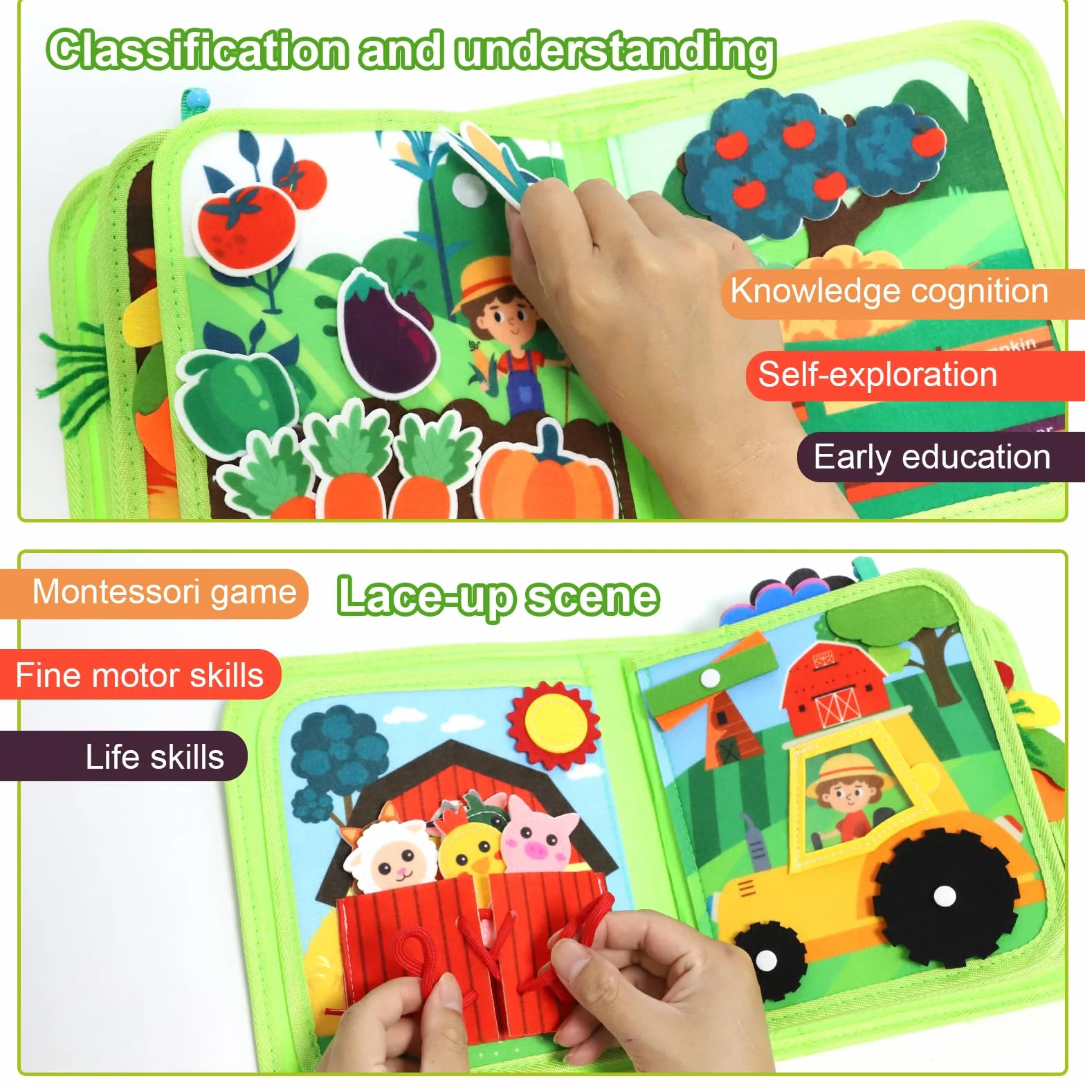 Montessori Busy Book per Bambini 1-3 Anni Libro Sensoriale Feltro Quiet Book Portatile