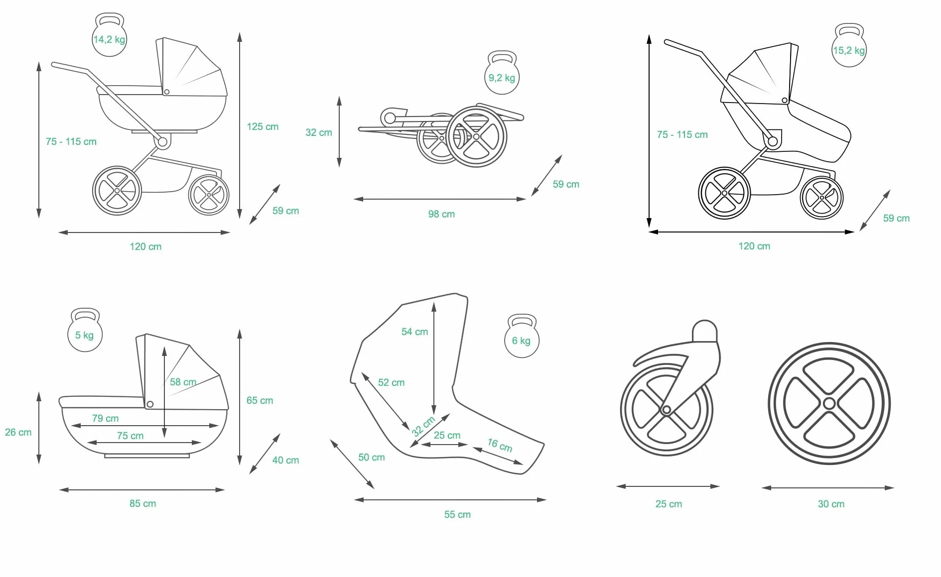 BabyLux Passeggino 3 in 1 Queen - Set Completo con Navicella, Seggiolino Auto, Borsa e Copertura Antipioggia