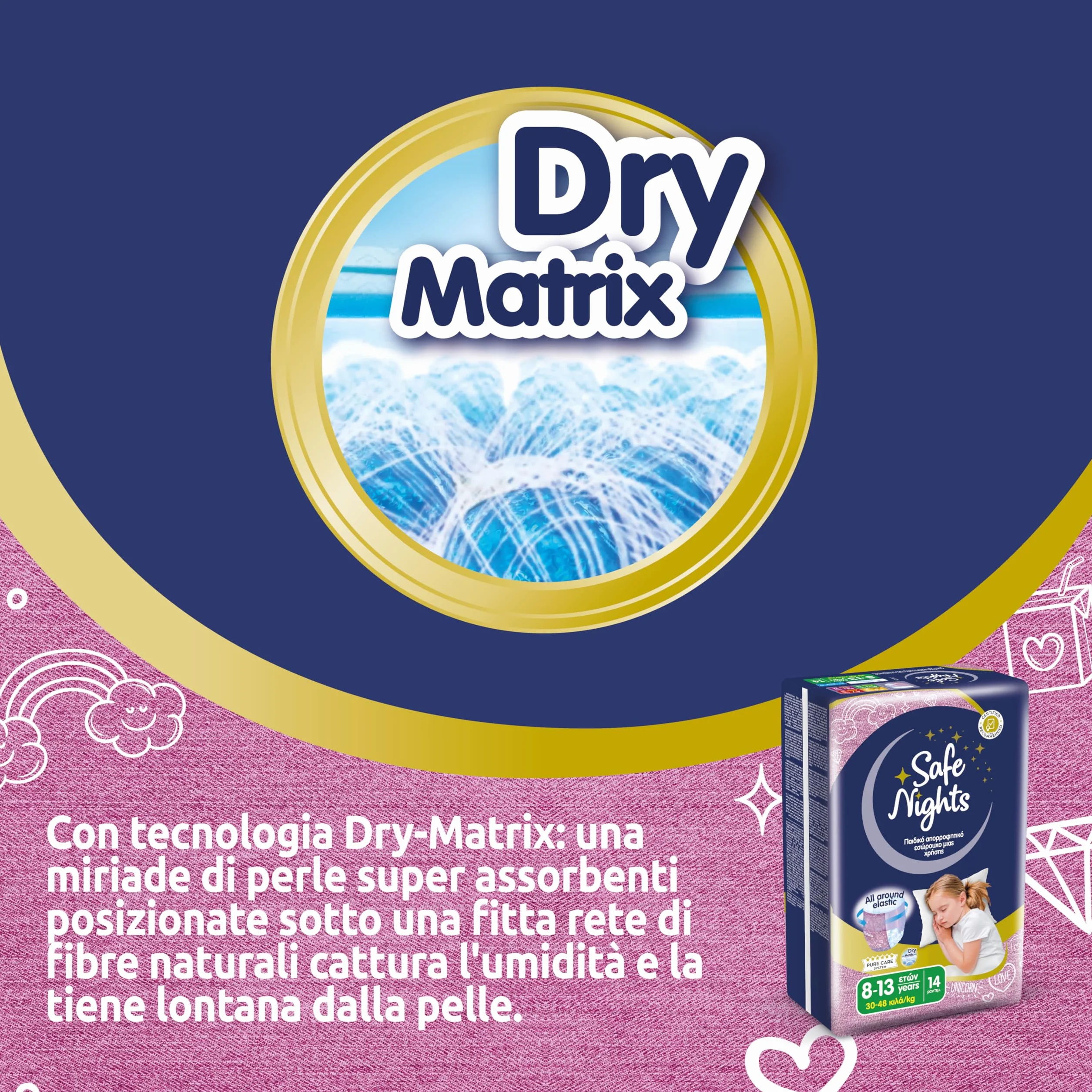 Babylino Safe Nights Girl Mutandina Assorbente Notte Bambina 8-13 anni 30-48kg 14 Unità