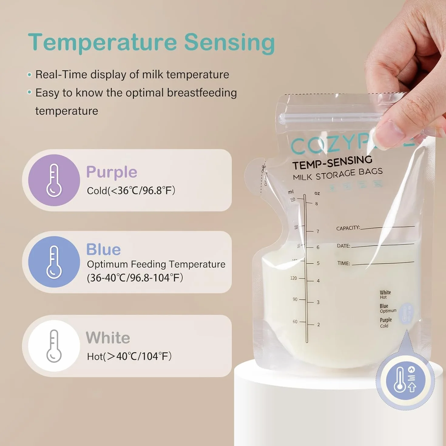 Sacchetti Latte Materno 250ml con Beccuccio, 50 Pezzi, Senza BPA, Rilevamento Temperatura