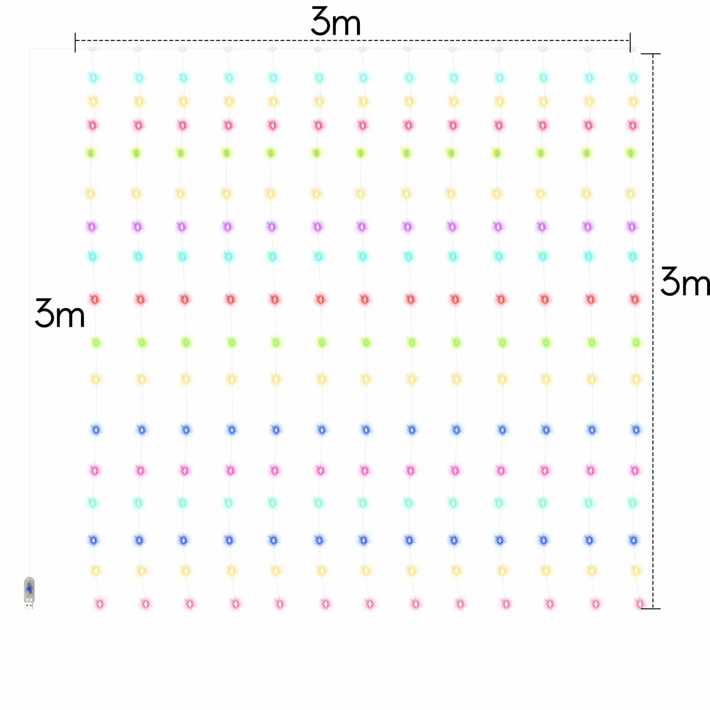 Tenda luminosa a 300 LED, 3 x 3 m, 2 luci per interni con finestra, 8 modalità con timer, impermeabile, luce natalizia a LED, per interni ed esterni, camera, matrimonio, colore