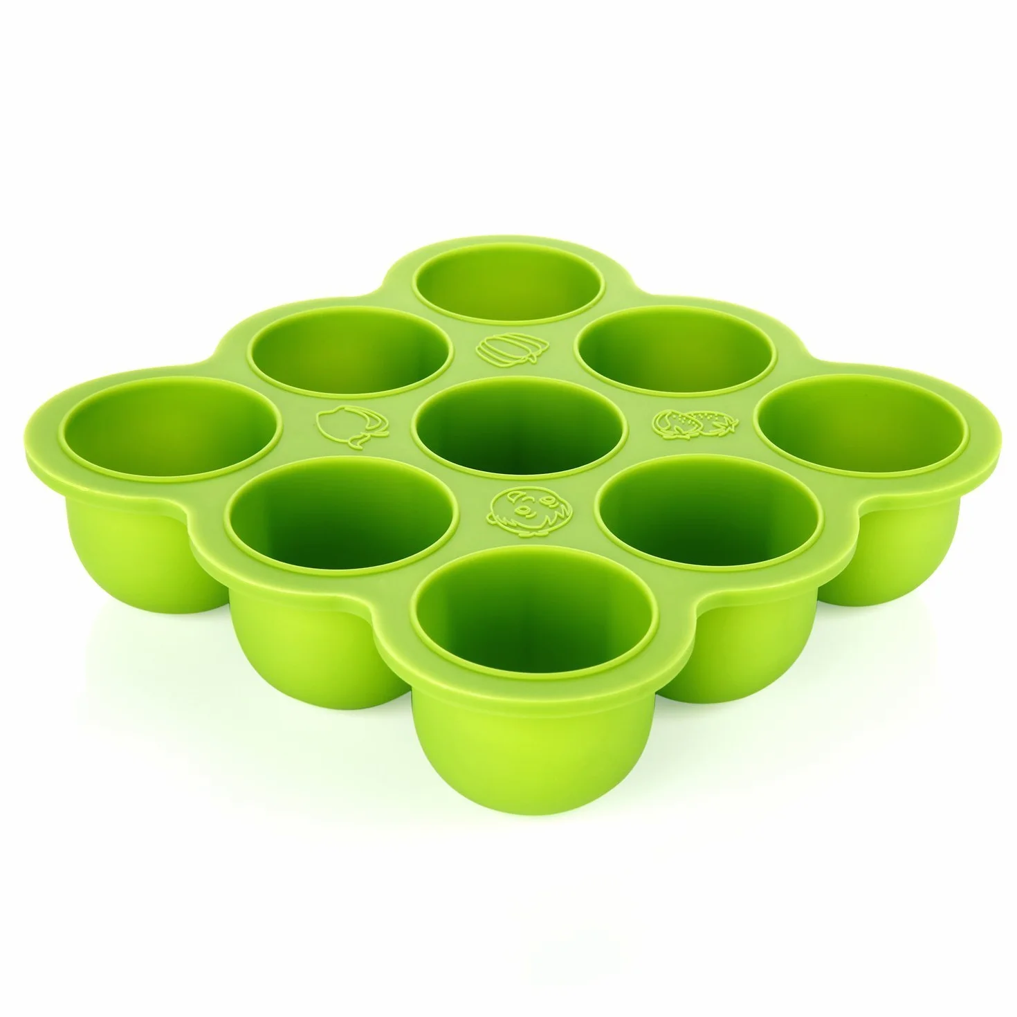 Contenitore Pappa Silicone per Bimbi con 9 Stampini - Contenitore Freezer Coperchio Rimovibile Verde