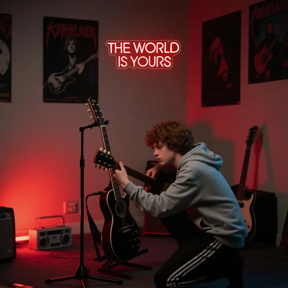 The World is Yours - Insegna al neon rossa dimmerabile a LED per decorazione da parete, sfondo per cinema, camera da letto, club, feste, uomo, regalo per ragazzi, adolescenti, uomini, alimentazione