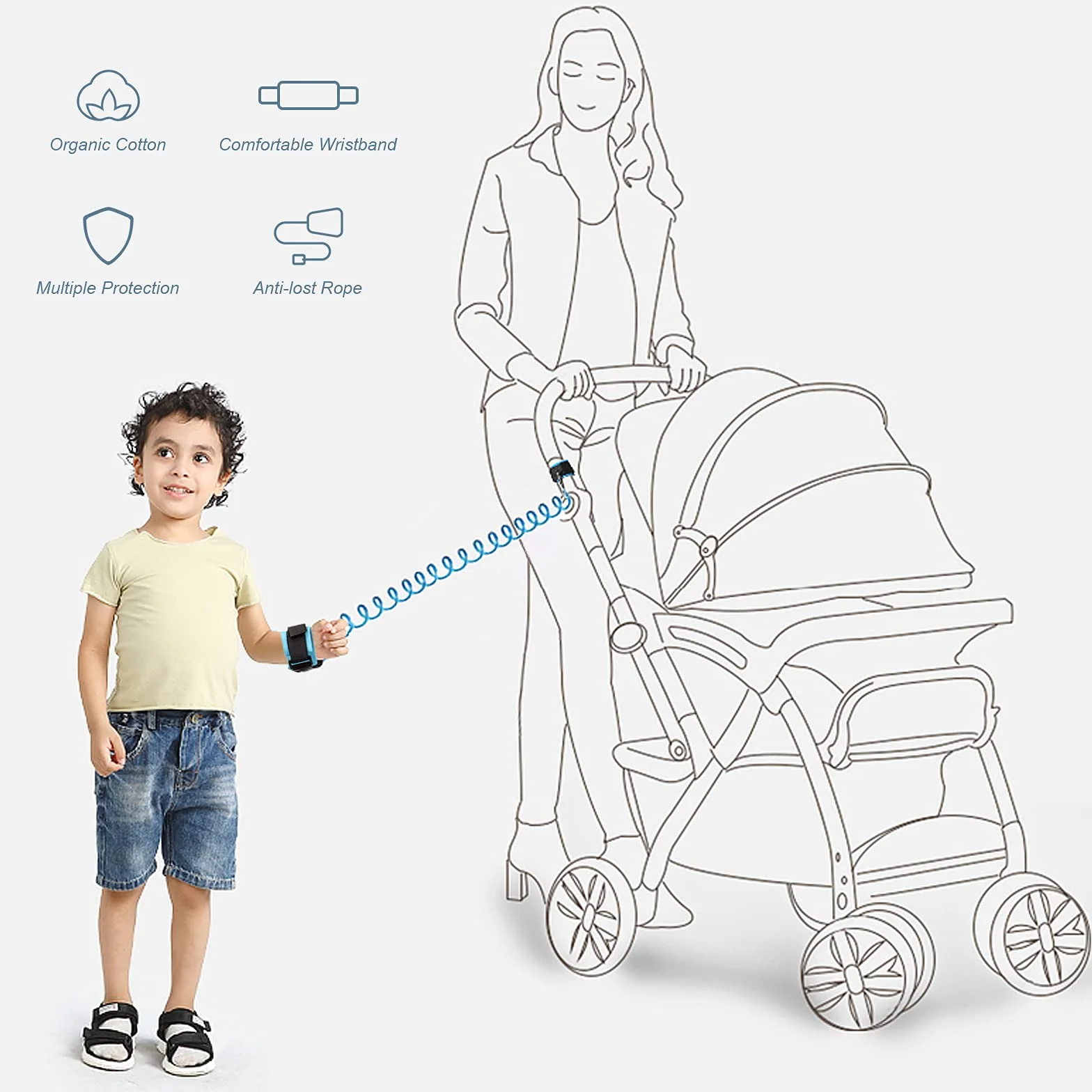 Bracciale Sicurezza Bambino Anti-Perso Portatile Blu, Primi Passi Cintura Mano