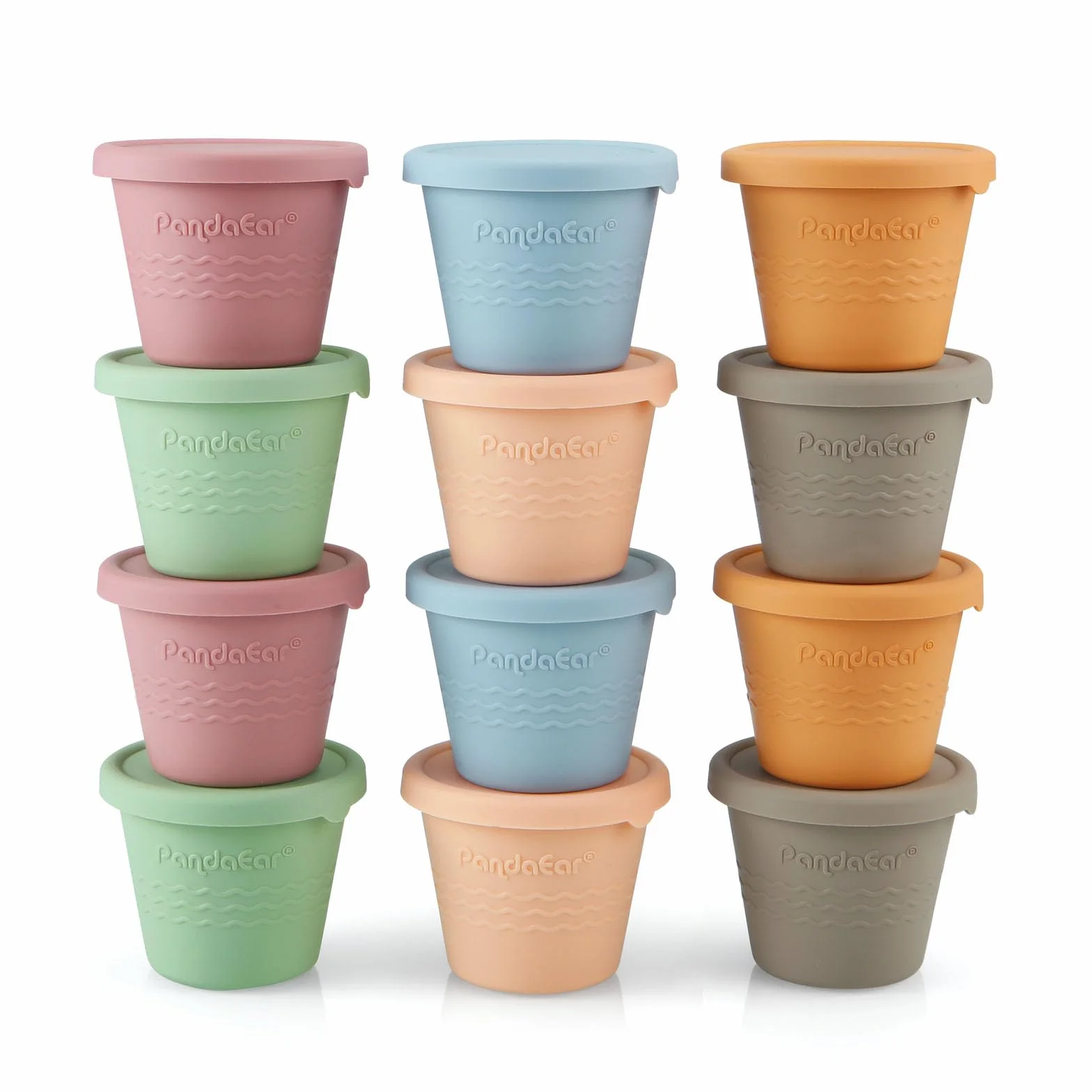 PandaEar 12 Contenitori per Alimenti per Bambini in Silicone 120 ML Riutilizzabili con Coperchi Ermetici