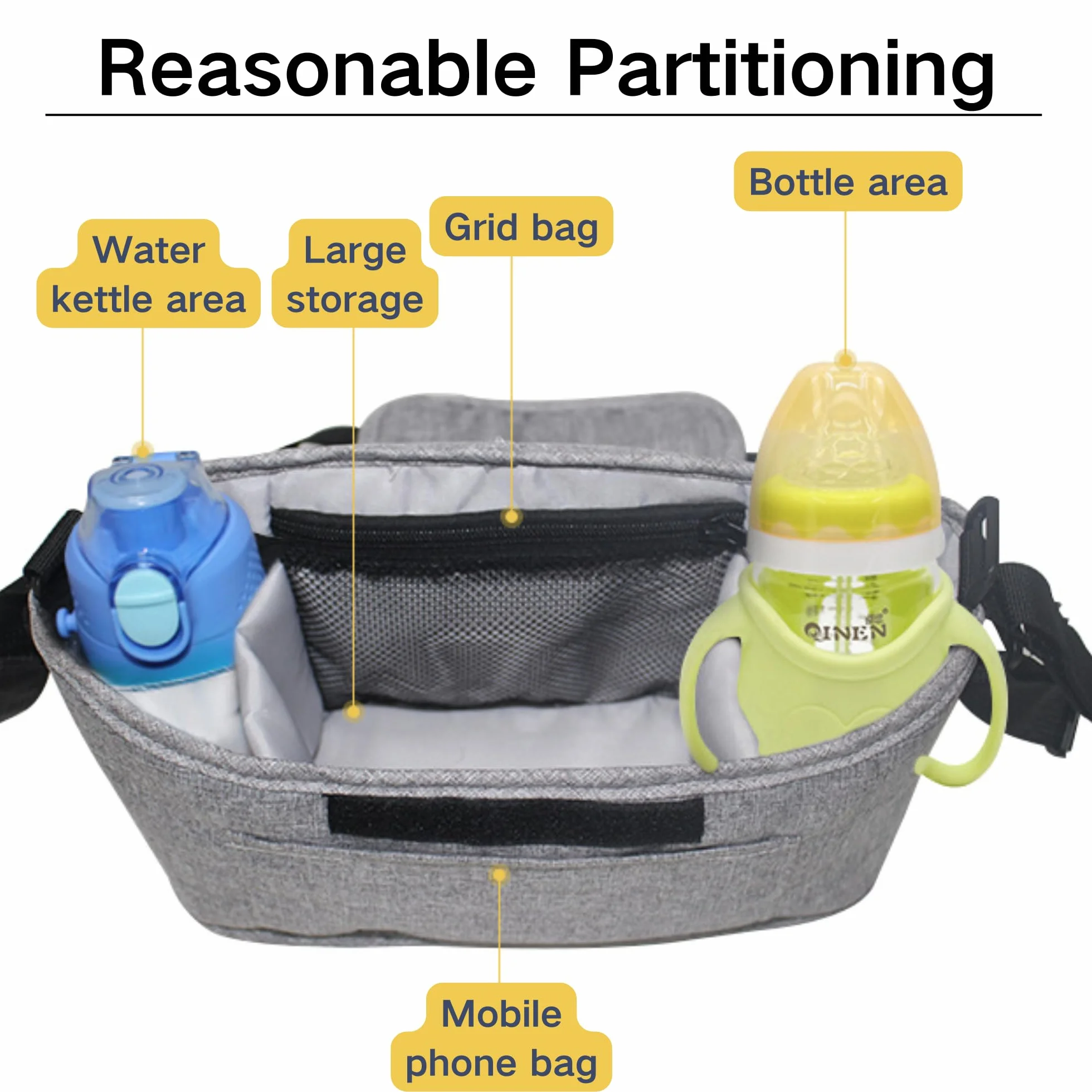 Borsa Organizer per Passeggino Universale Impermeabile con Portabicchieri (Grigio)