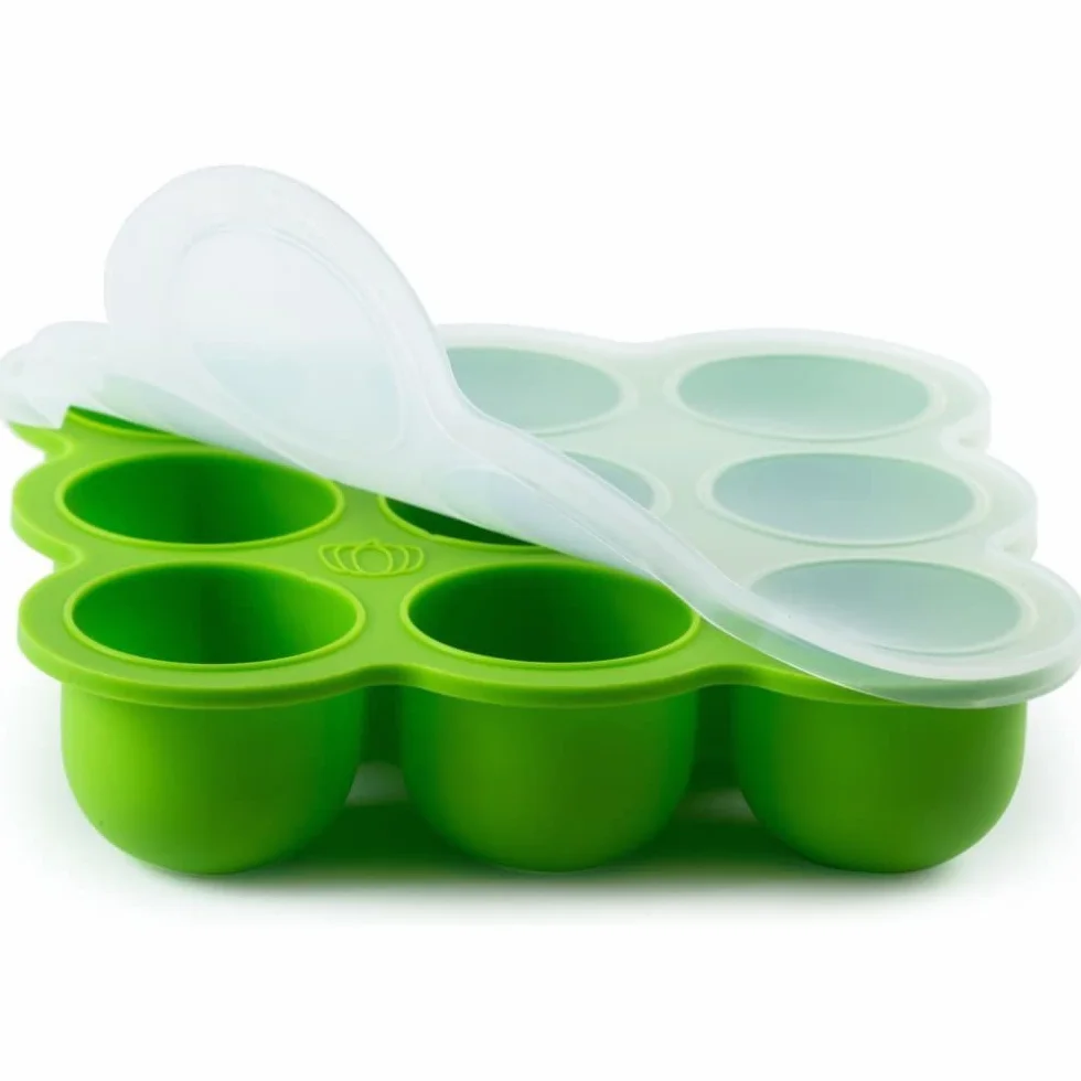 PIQIUQIU Contenitore per Alimenti 9 cavità in Silicone, Vassoio per Alimenti Surgelati Congelatore (Verde 75ml)