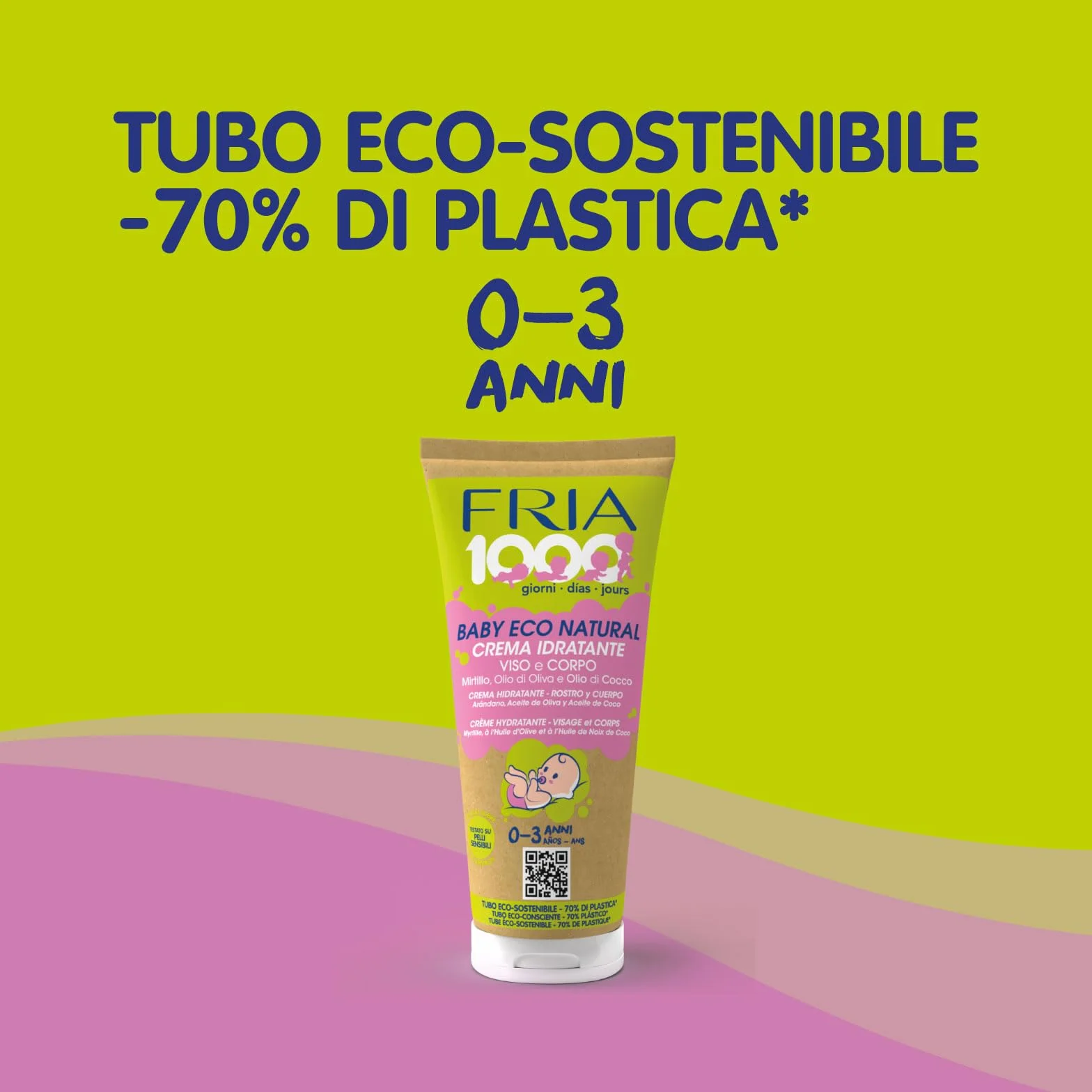 Fria 1000Giorni Crema Corpo e Viso Neonato Bambino Eco Natural con Olio di Cocco e Oliva 200ml